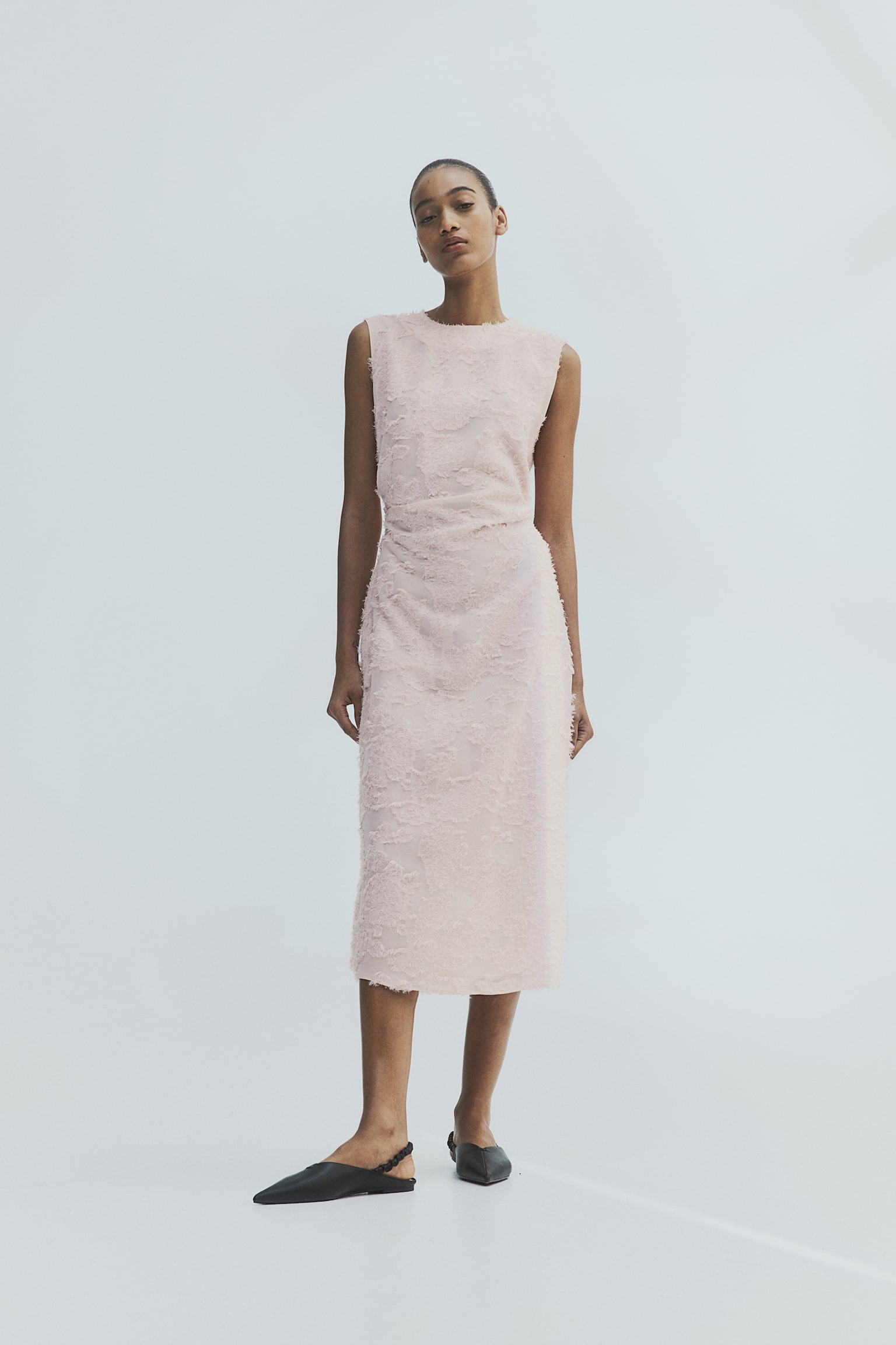 Jacquard-weave dress - Powder pink/White - 1