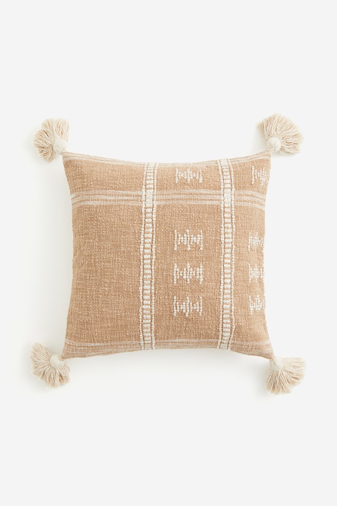 Tasselled cushion cover - Beige - 1