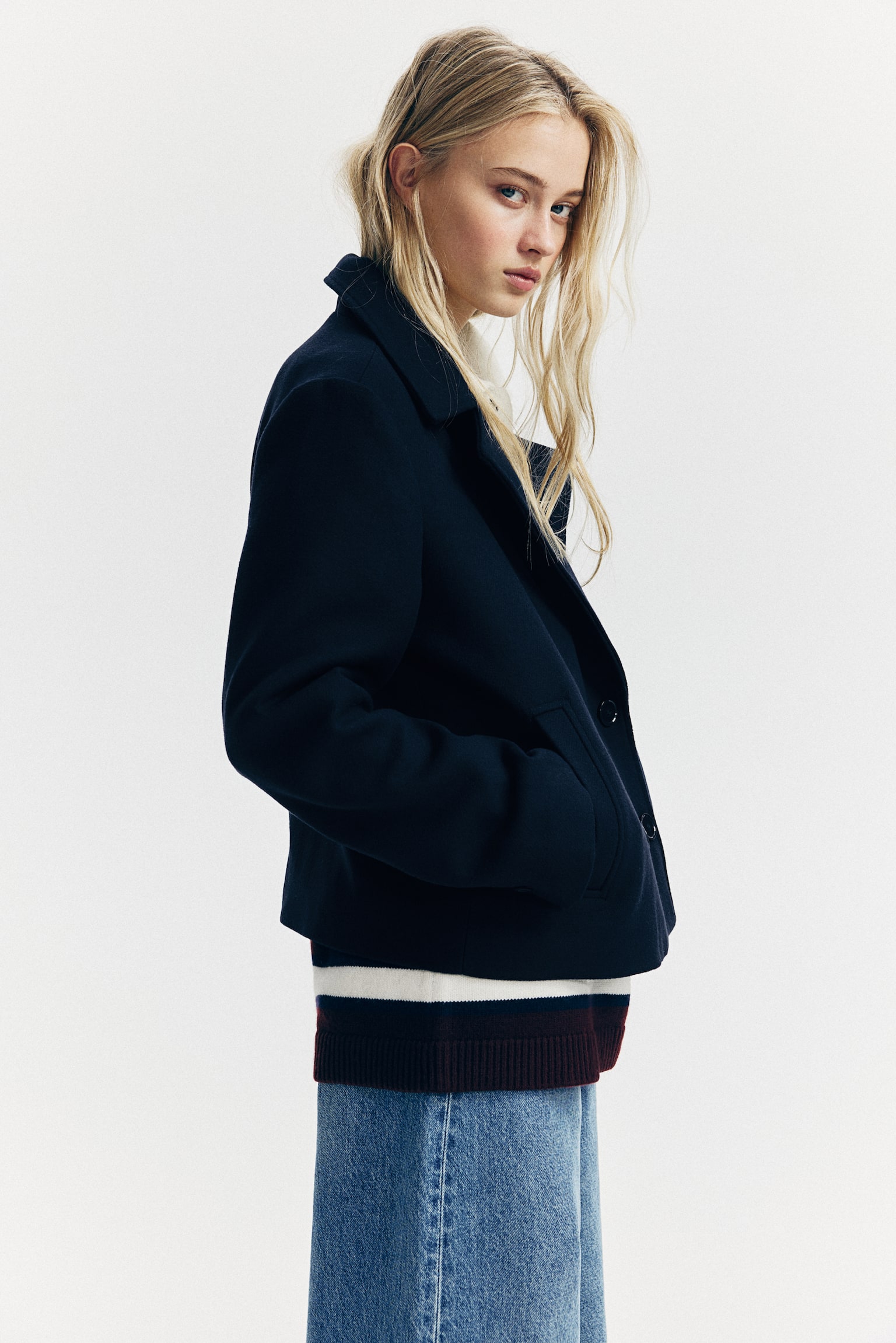 Short pea coat - Navy blue/Black/Greige marl - 6