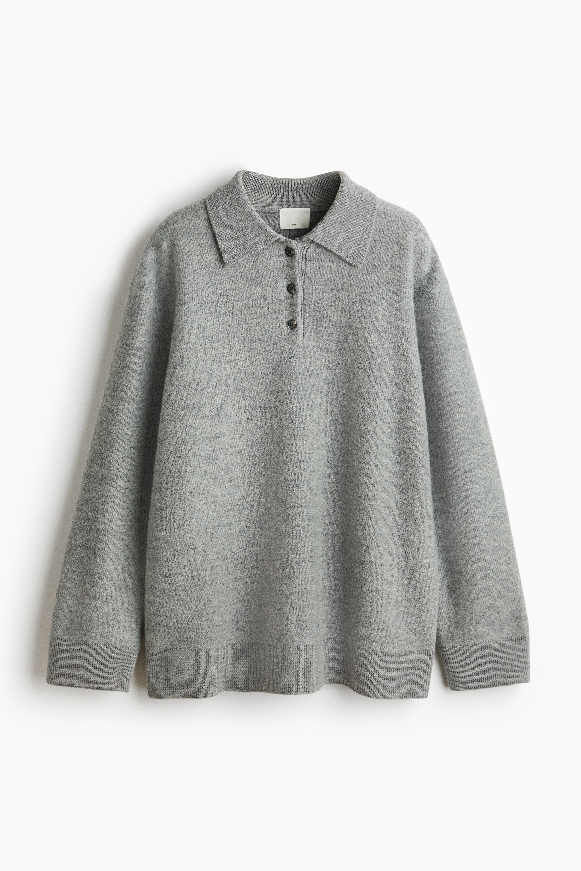 Wool polo jumper - Grey marl/Navy blue