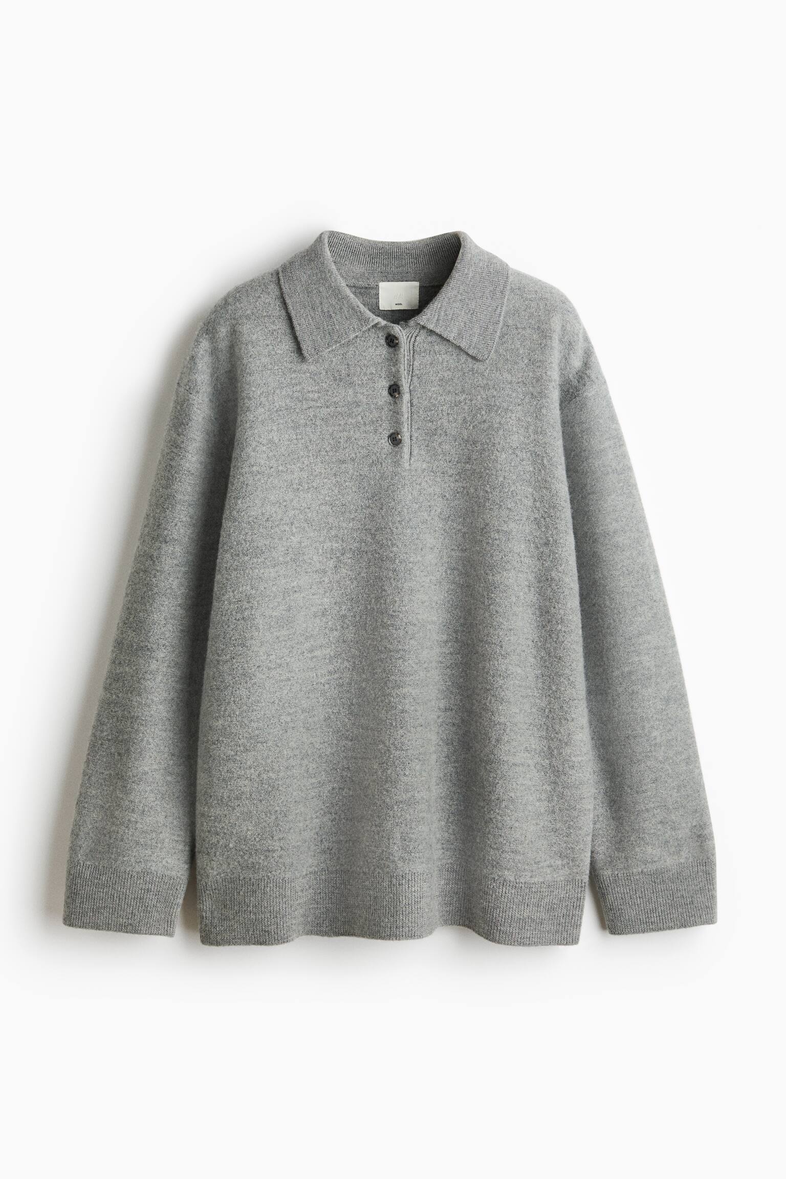 Pull façon polo en laine - Gris chiné/Bleu marine