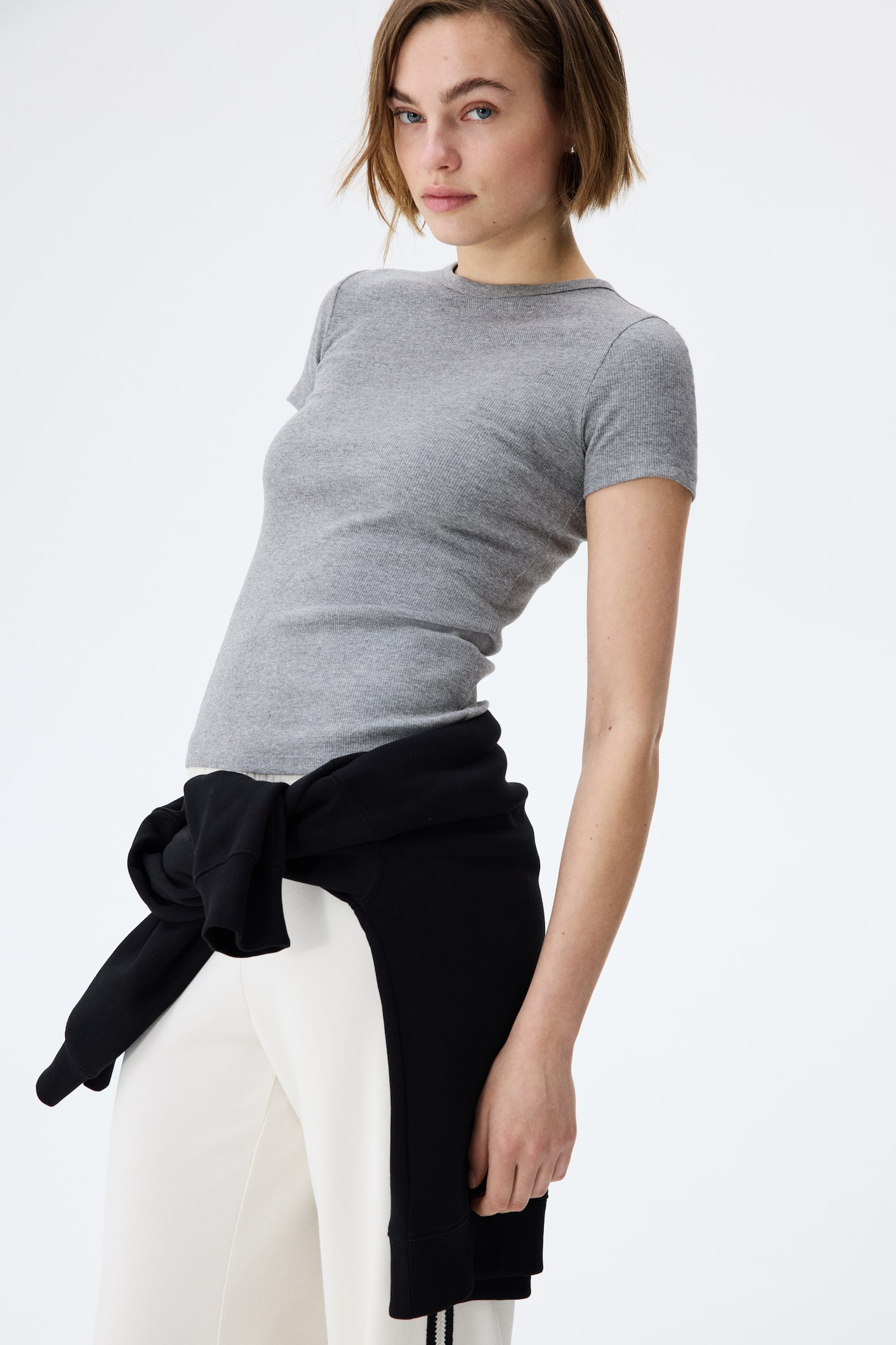 Ribbed T-shirt - Grey marl/Navy blue/Dark mole/Light dusty pink/Light beige/Black/Dark red/White/Light beige marl/Light blue-grey/Navy blue - 1