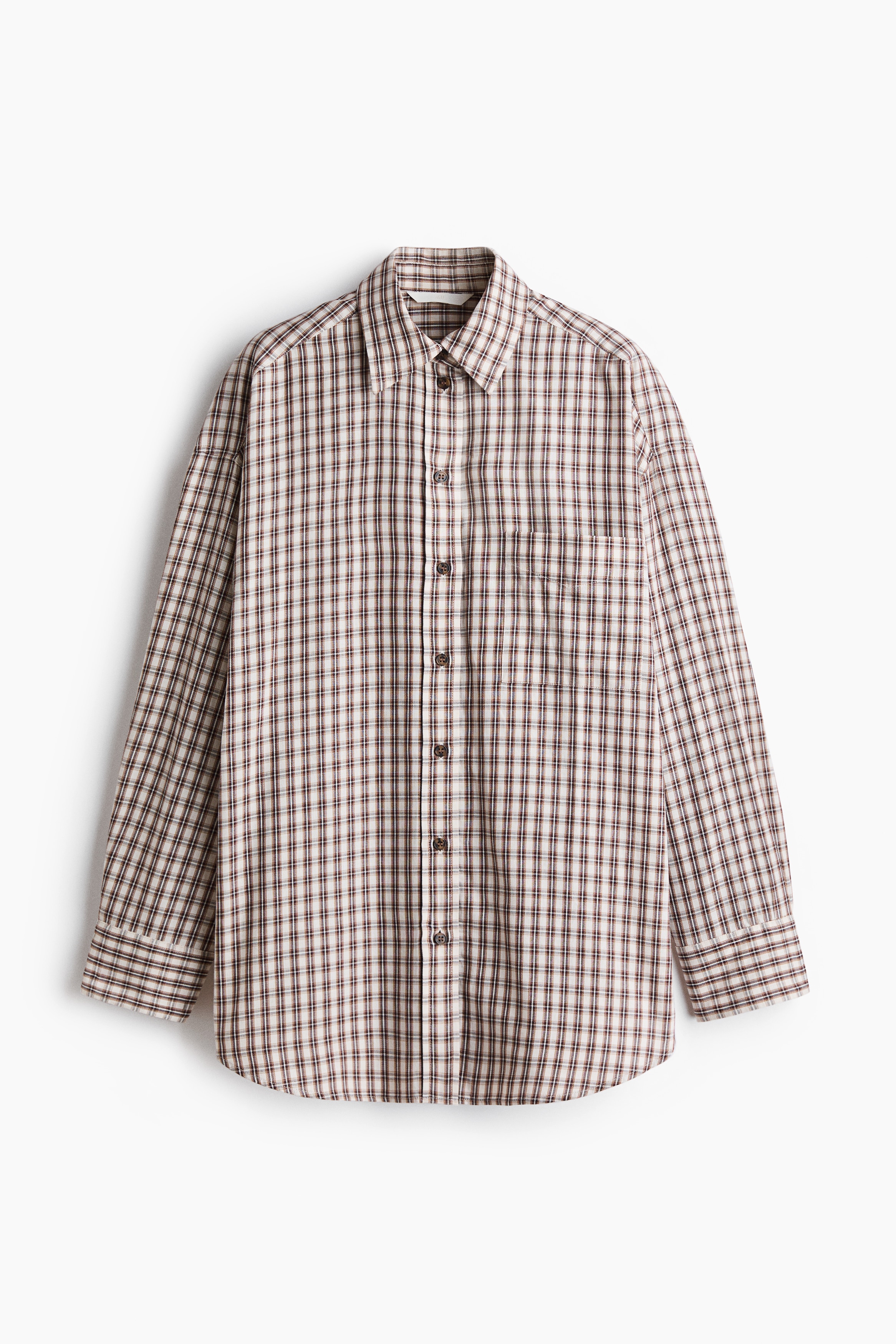 Oversized Cotton Shirt - Light beige/checked