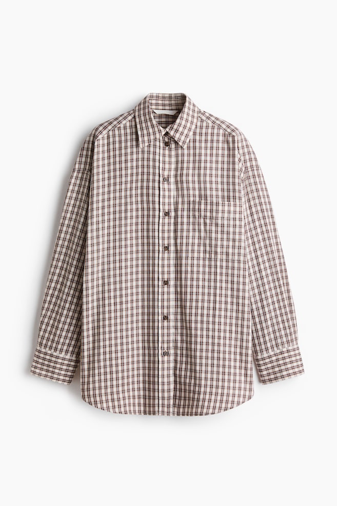 Oversized Cotton Shirt - Light beige/checked - 1