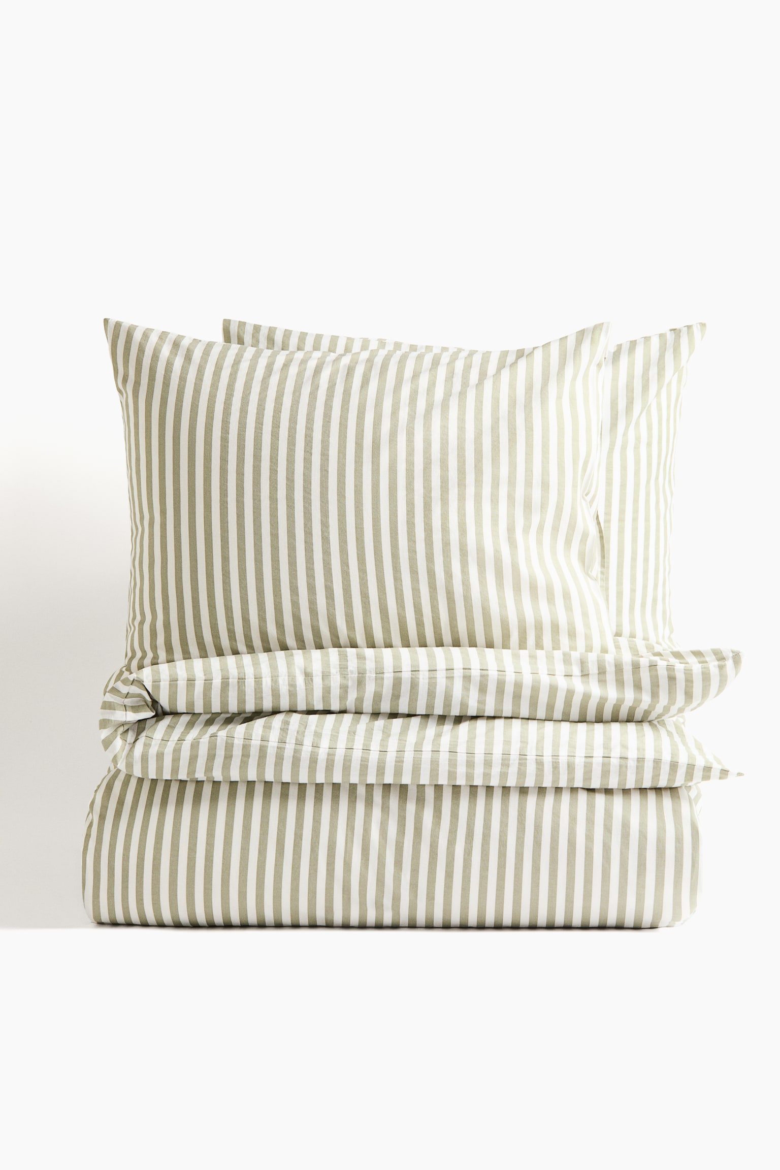 Cotton double/king duvet cover set - Sage green/White striped/Dusty brown/Striped/Light mole/White/Dark green/Striped - 2