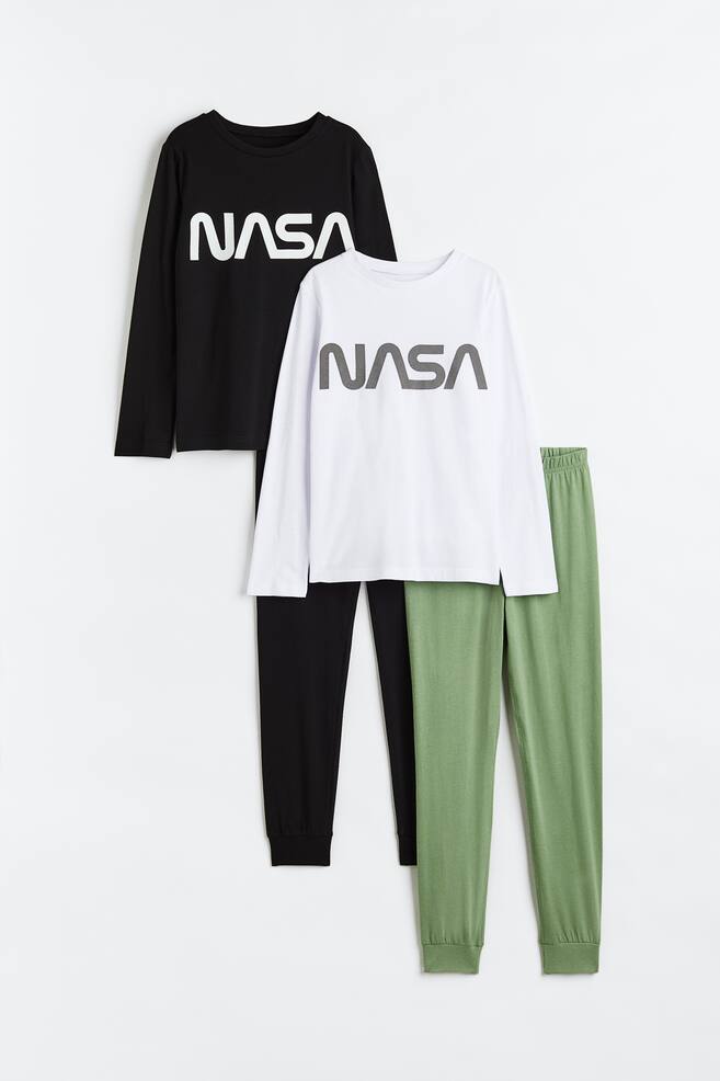 2-pack cotton pyjamas - Black/NASA/Green/White/Blue/White - 1