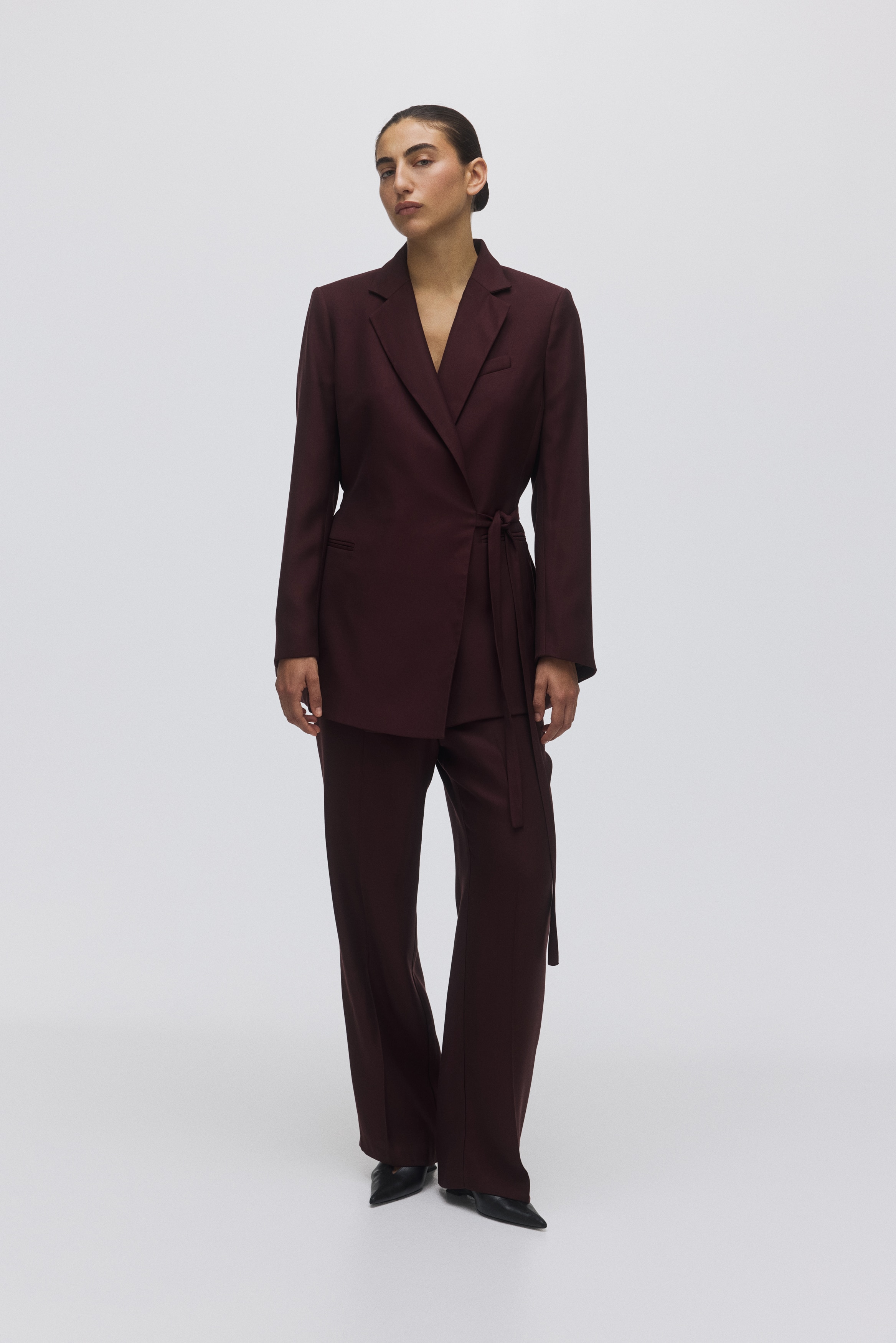 Blazer incrociato con laccetto da annodare - Bordeaux