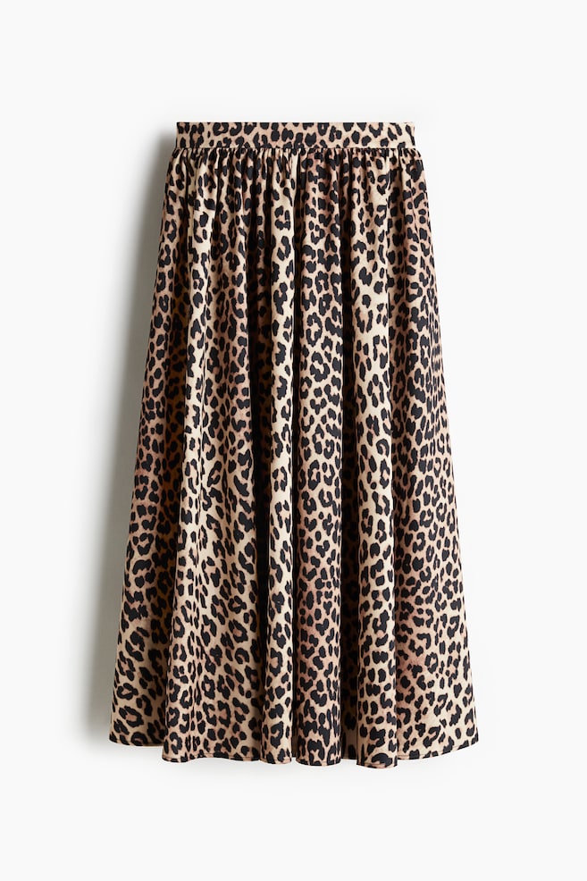 Falda de satén con vuelo - Beige/Estampado de leopardo - 1