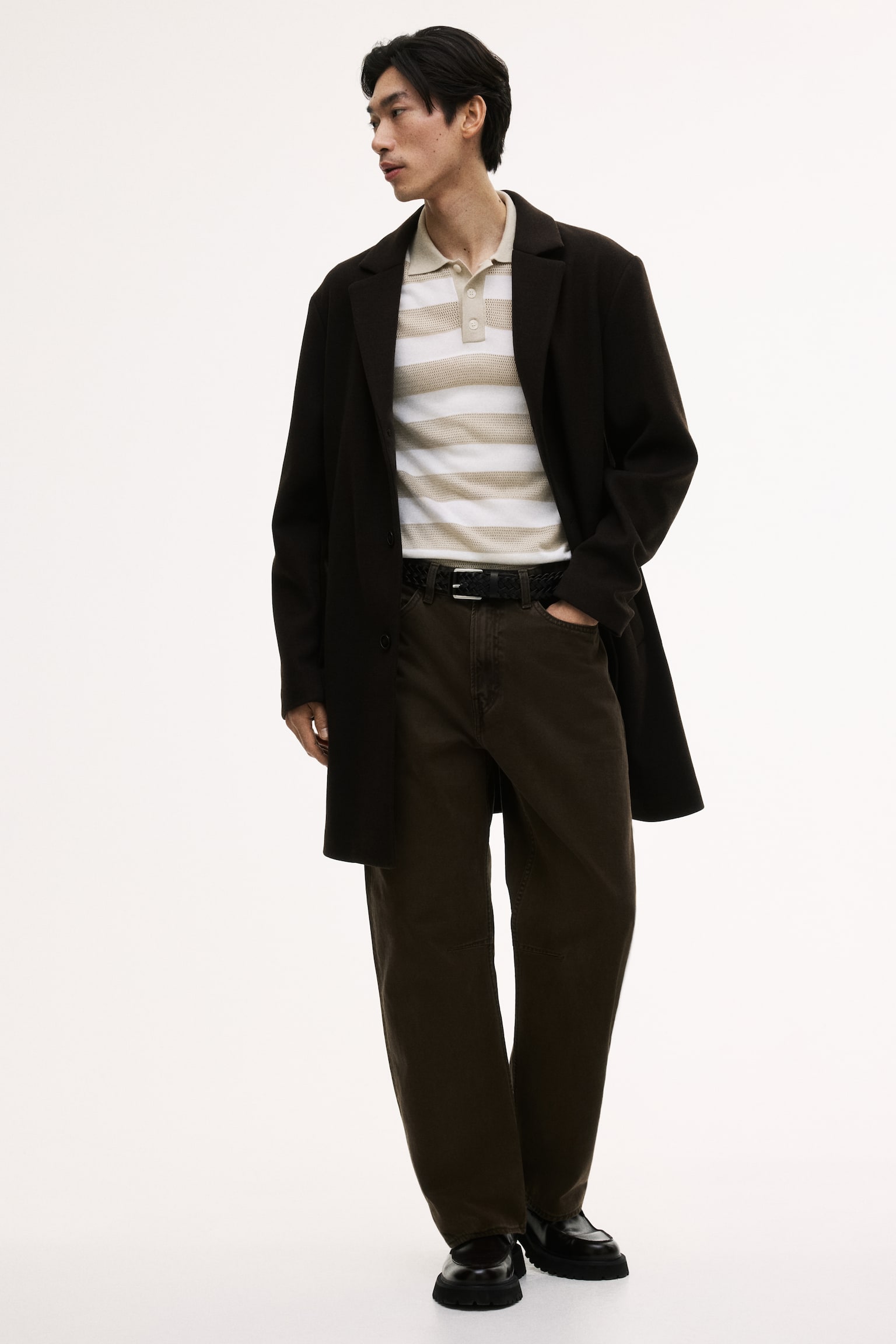 Playera polo tejida Regular Fit - Beige claro/Franjas/Borgoña/Rayado - 4