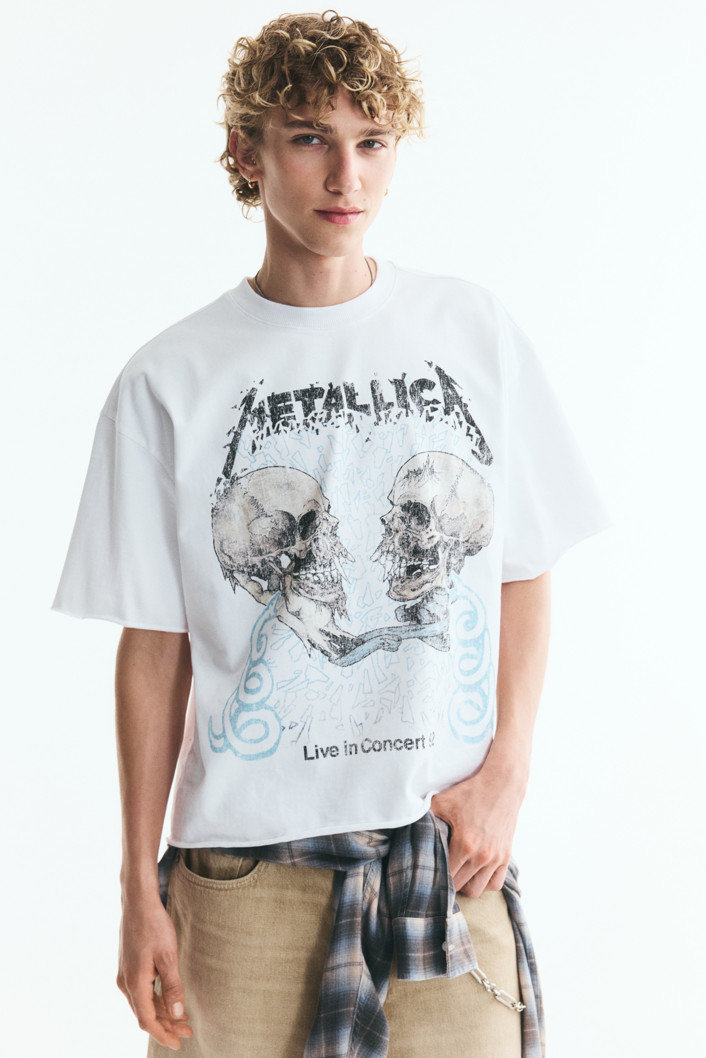 Oversized Printed Raw-Edge Cotton T-Shirt - White/Metallica/Light blue/Iron Maiden/Black/Metallica