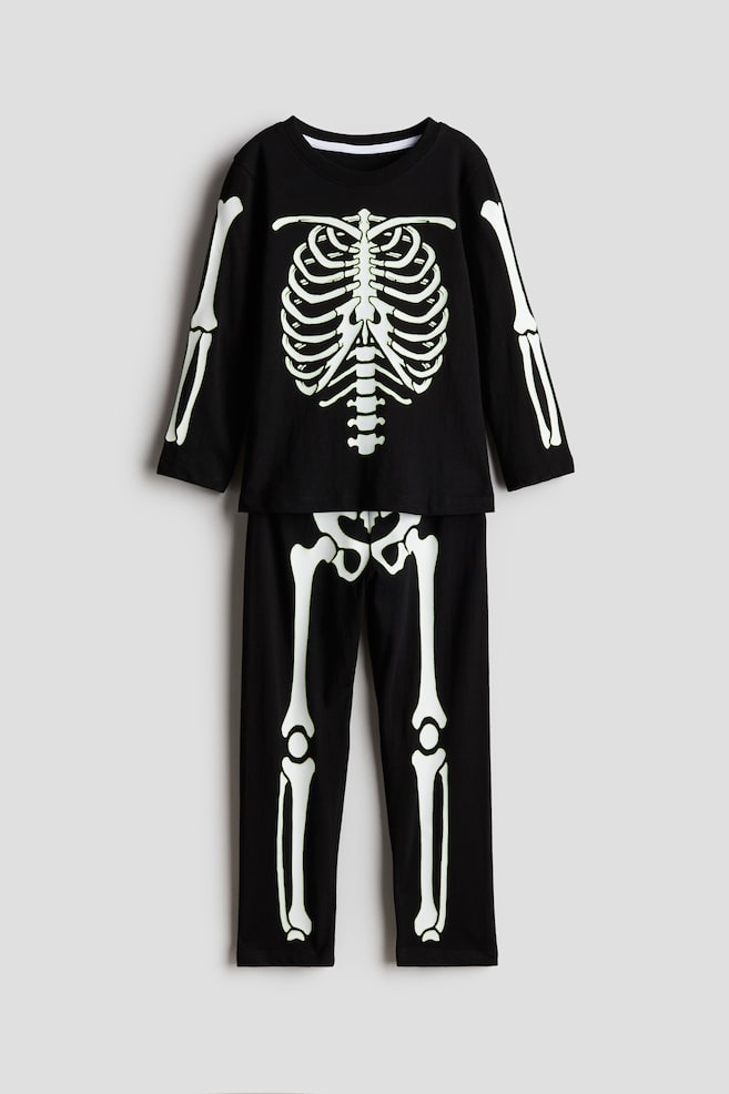 Pijama din bumbac cu imprimeu - Negru/schelet/Negru/schelet/Roșu/Ajutorul lui Moș Crăciun/Verde/spiriduș - 1