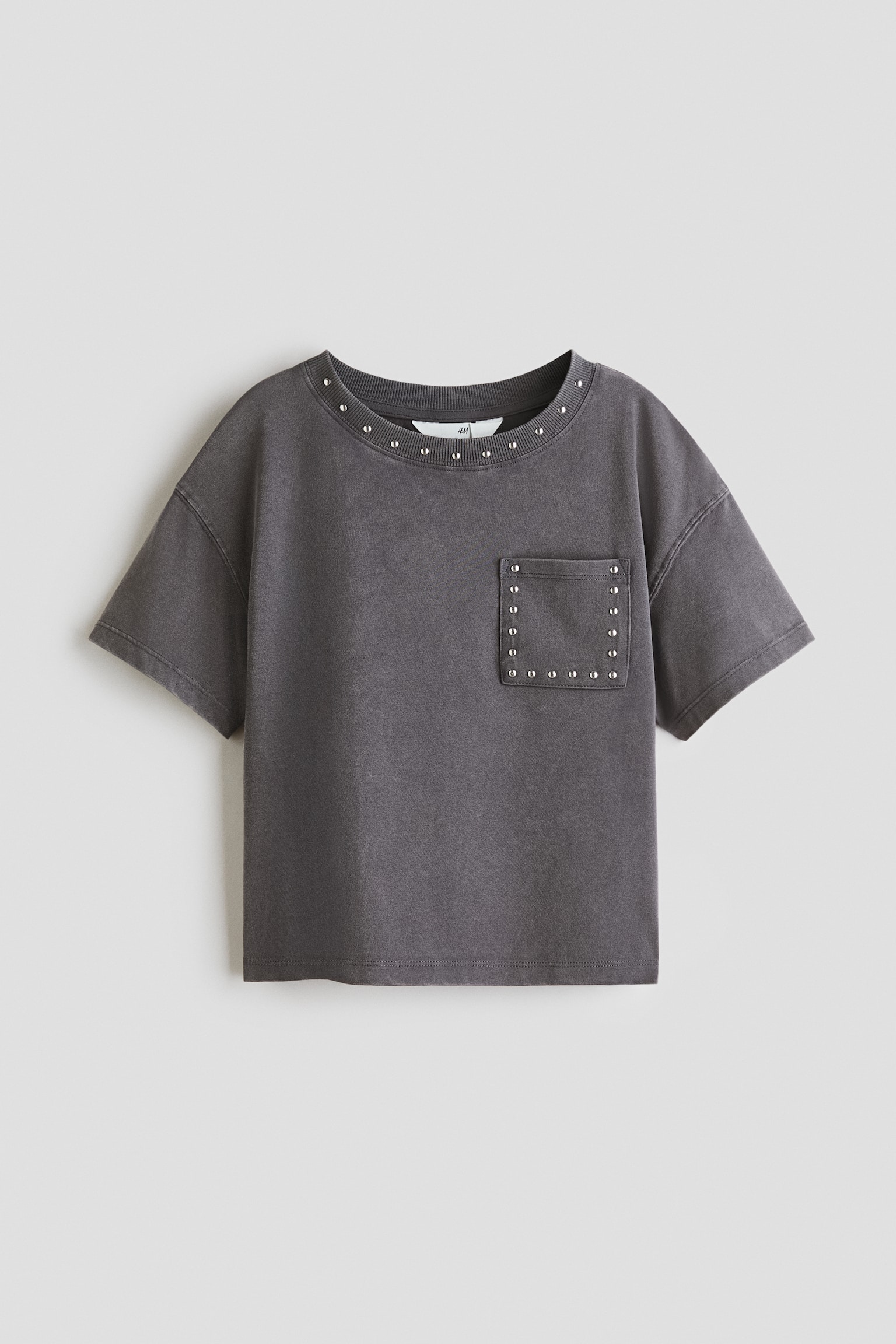 Baumwoll-T-Shirt mit Nieten - Ausgewaschenes Grau/Hellrosa