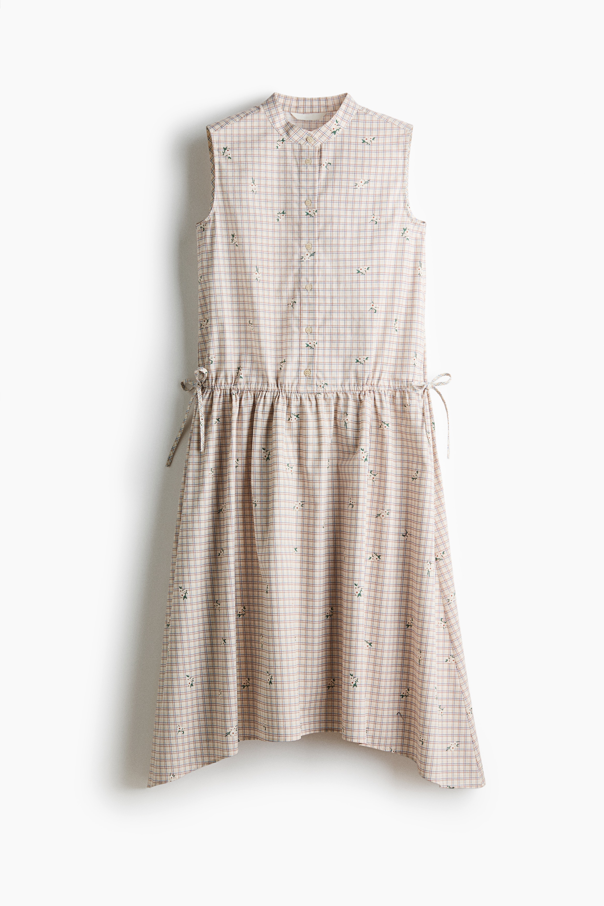 Váy cotton có dây rút - Màu be nhạt/Hoa/Màu xanh dương nhạt/Hoa