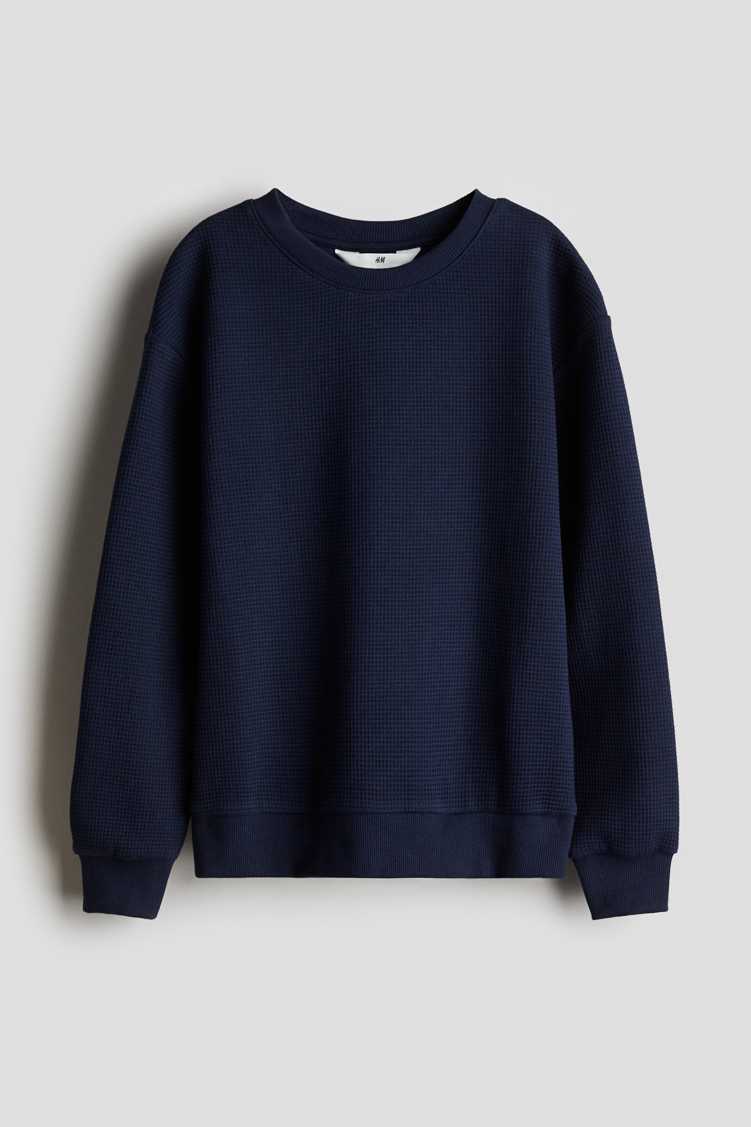 Waffled cotton sweatshirt - Navy blue/Light beige/Grey marl - 1