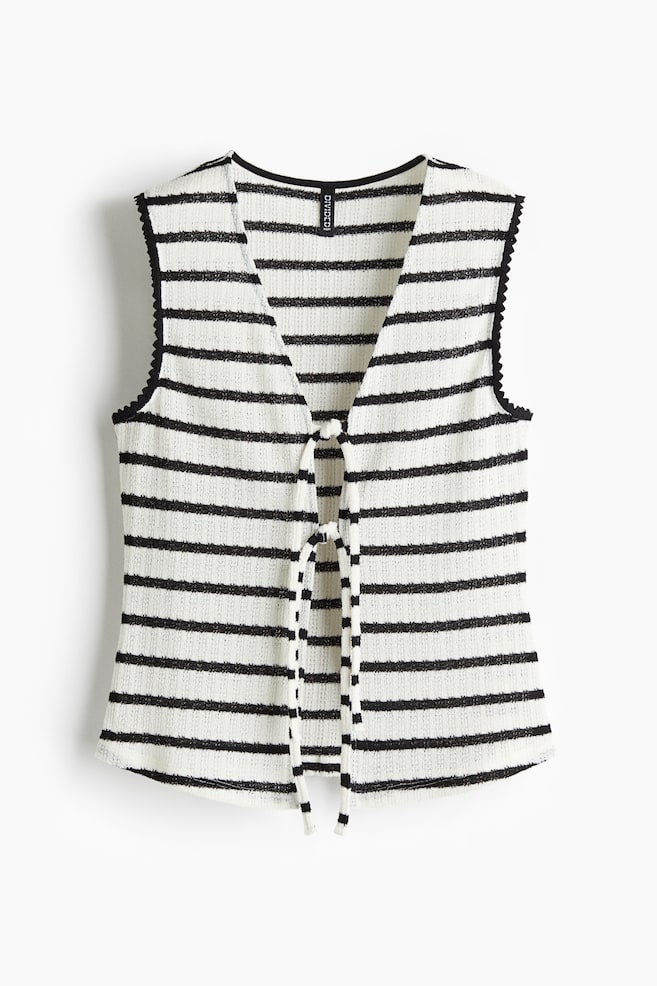 Top in maglia da annodare davanti - Bianco/righe/Marrone scuro/Crema/Oliva dorato - 1