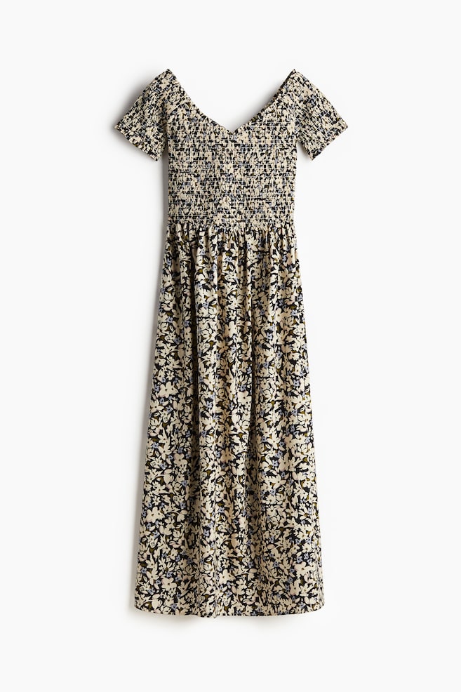 Smocked off-the-shoulder dress - Black/Floral - 1