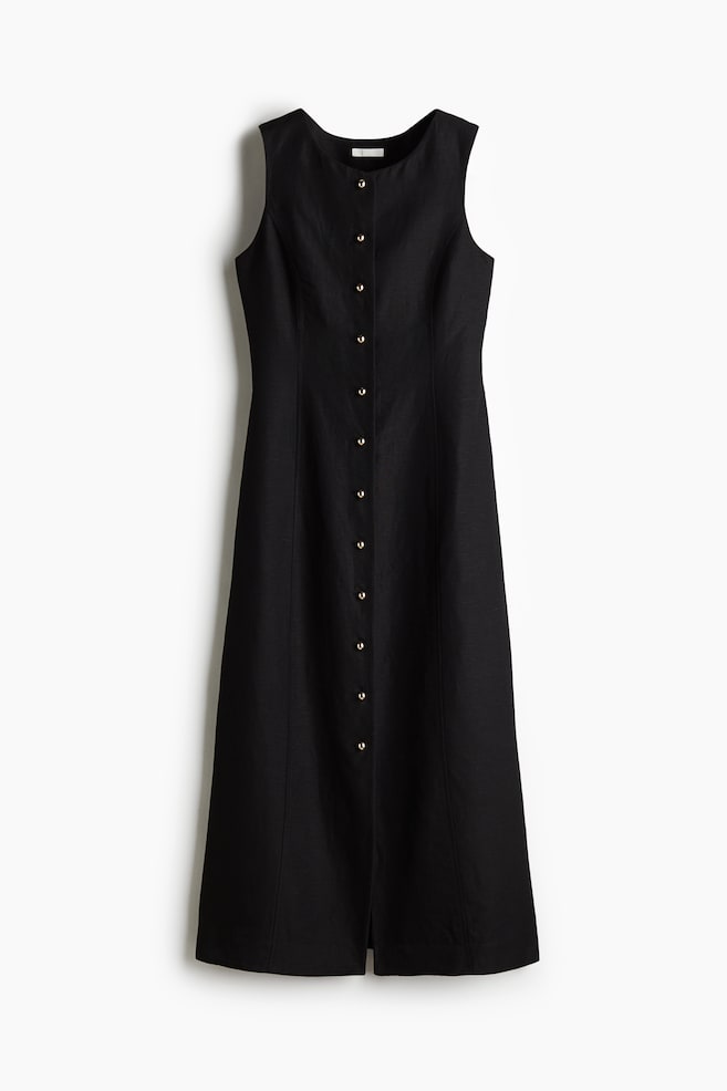 Vestido en mezcla de lino - Negro - 1