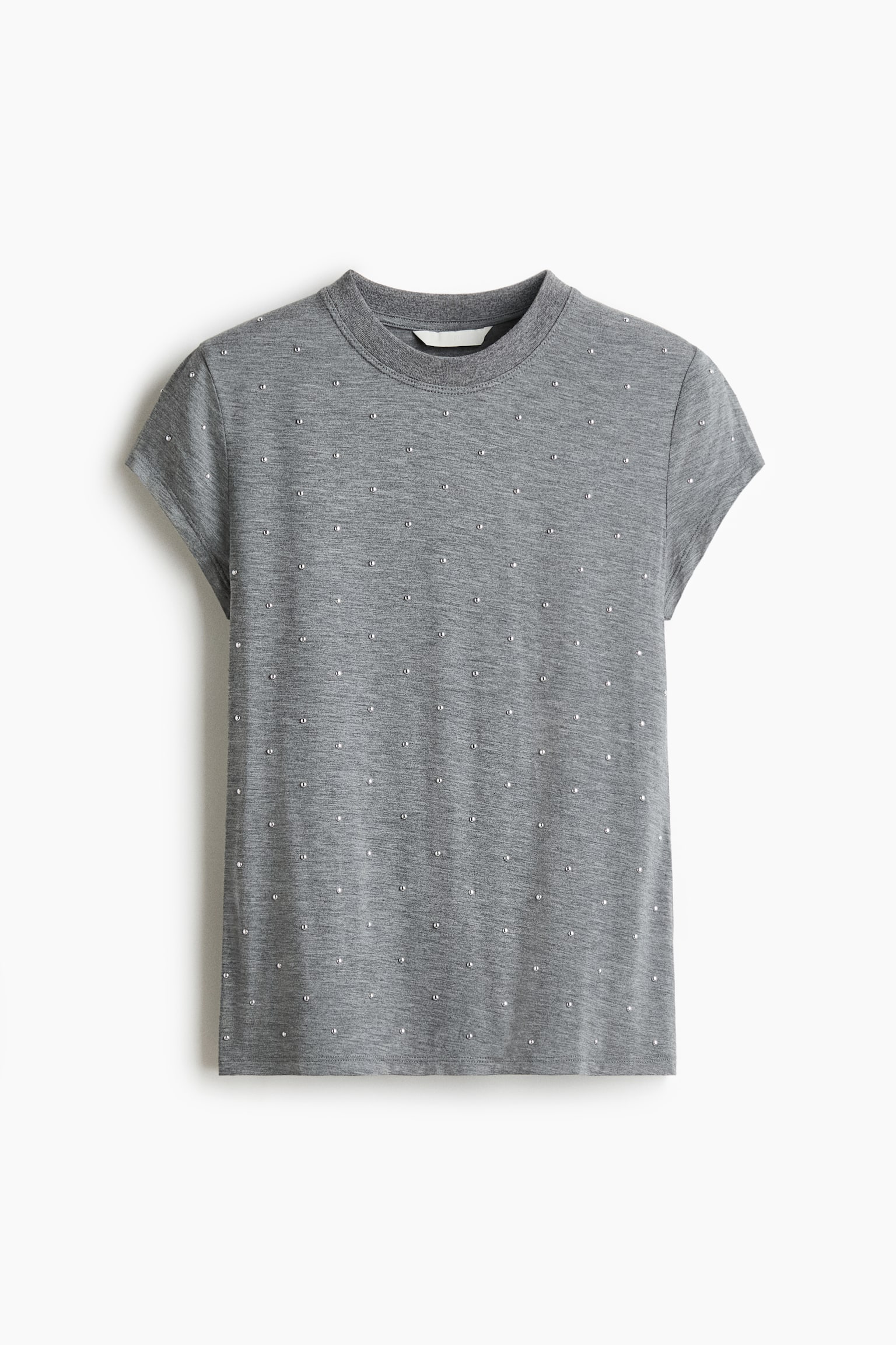 Eyelet-detail T-shirt - Grey marl/Beige - 2