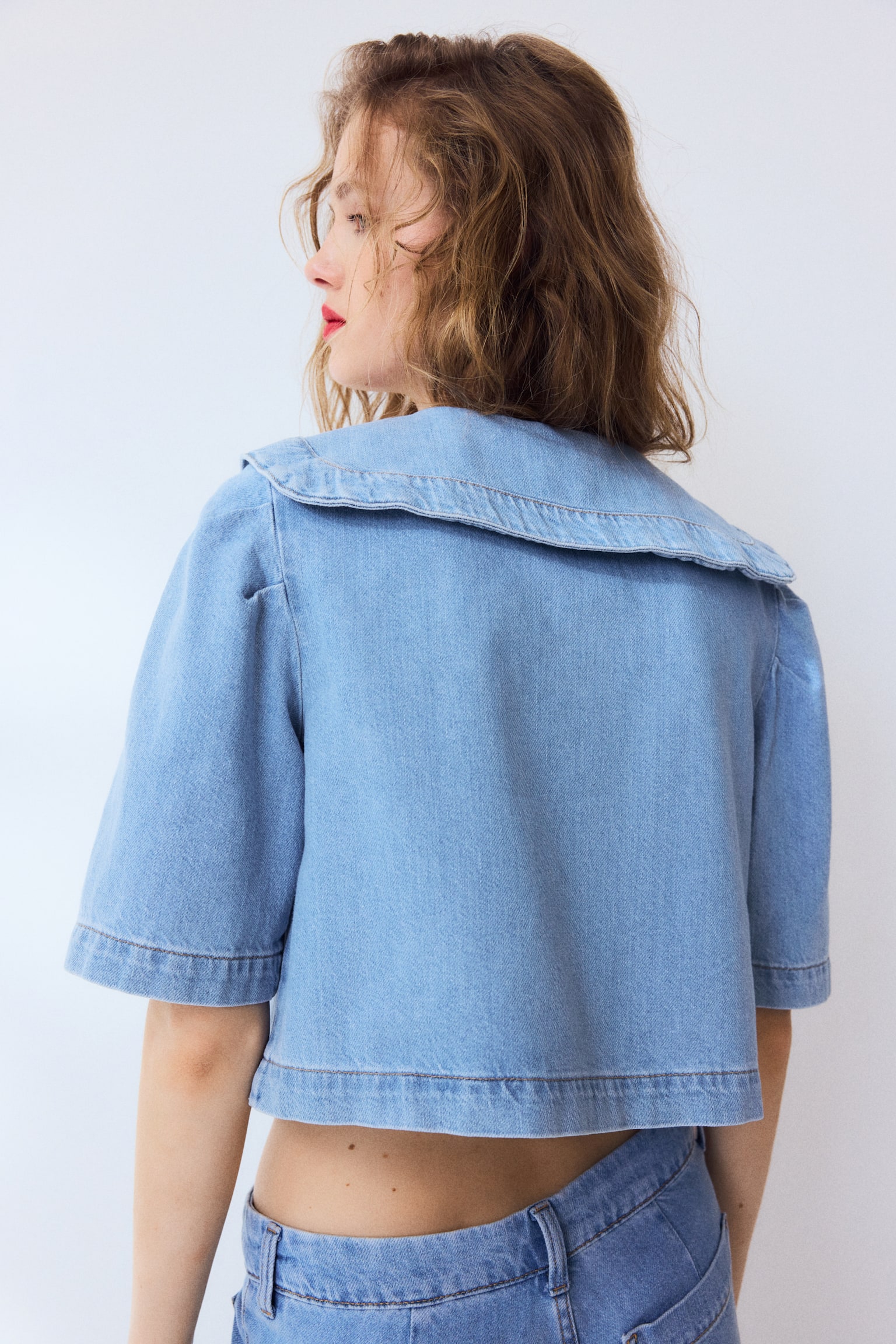 Collared denim blouse - Light denim blue/Flowers - 6