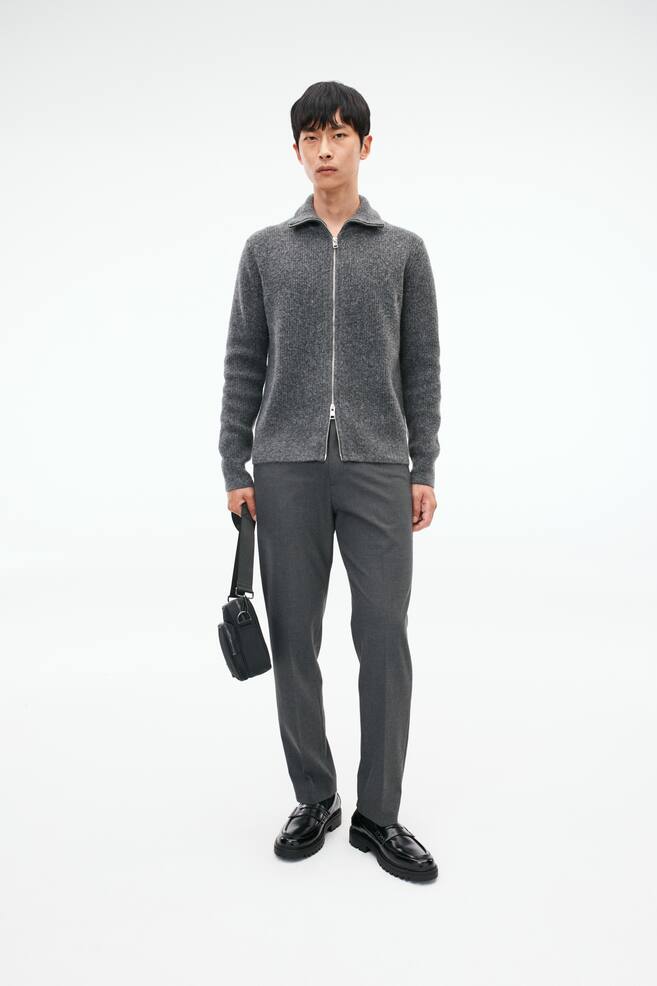 Regular Fit Cable-knit cardigan - Grey marl/Black - 3