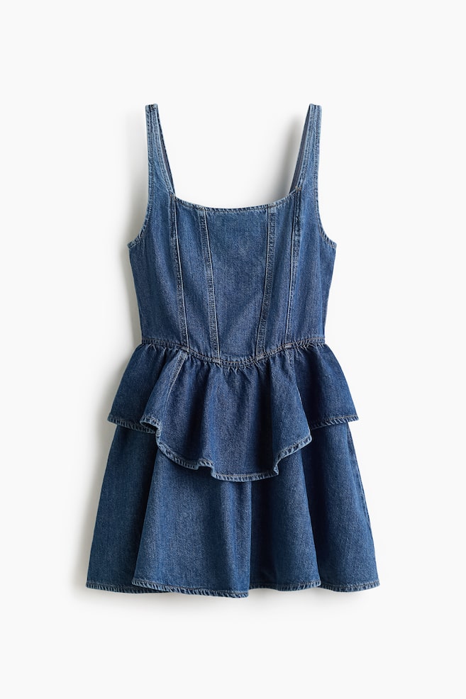 Flared-skirt denim dress - Denim blue - 1