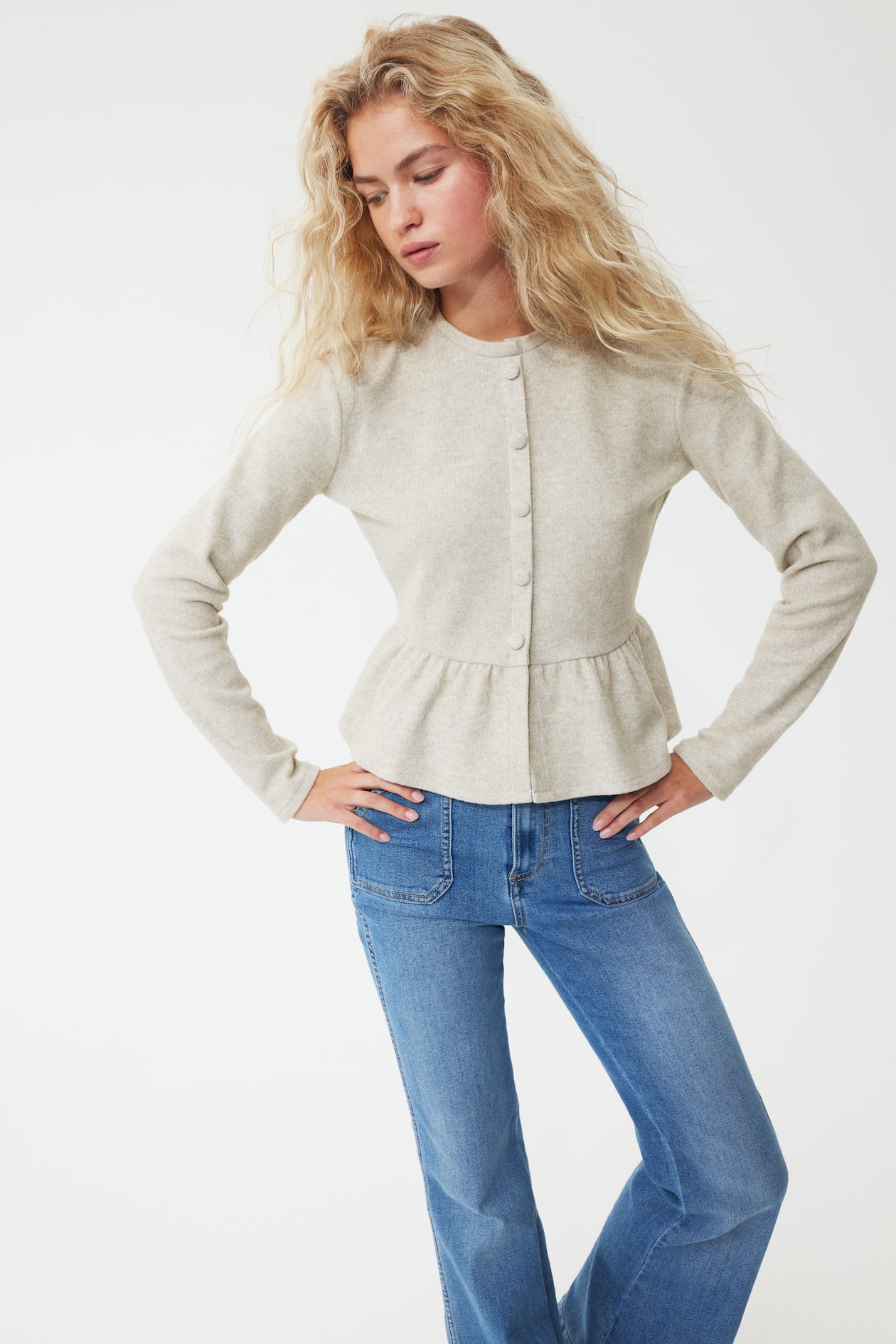 Peplum cardigan - Beige chiné - FEMME | H&M FR