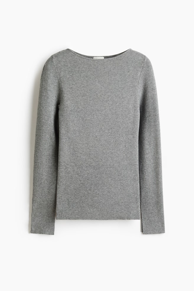Rib-Knit Top - Gray melange/Light pink/Light beige - 1