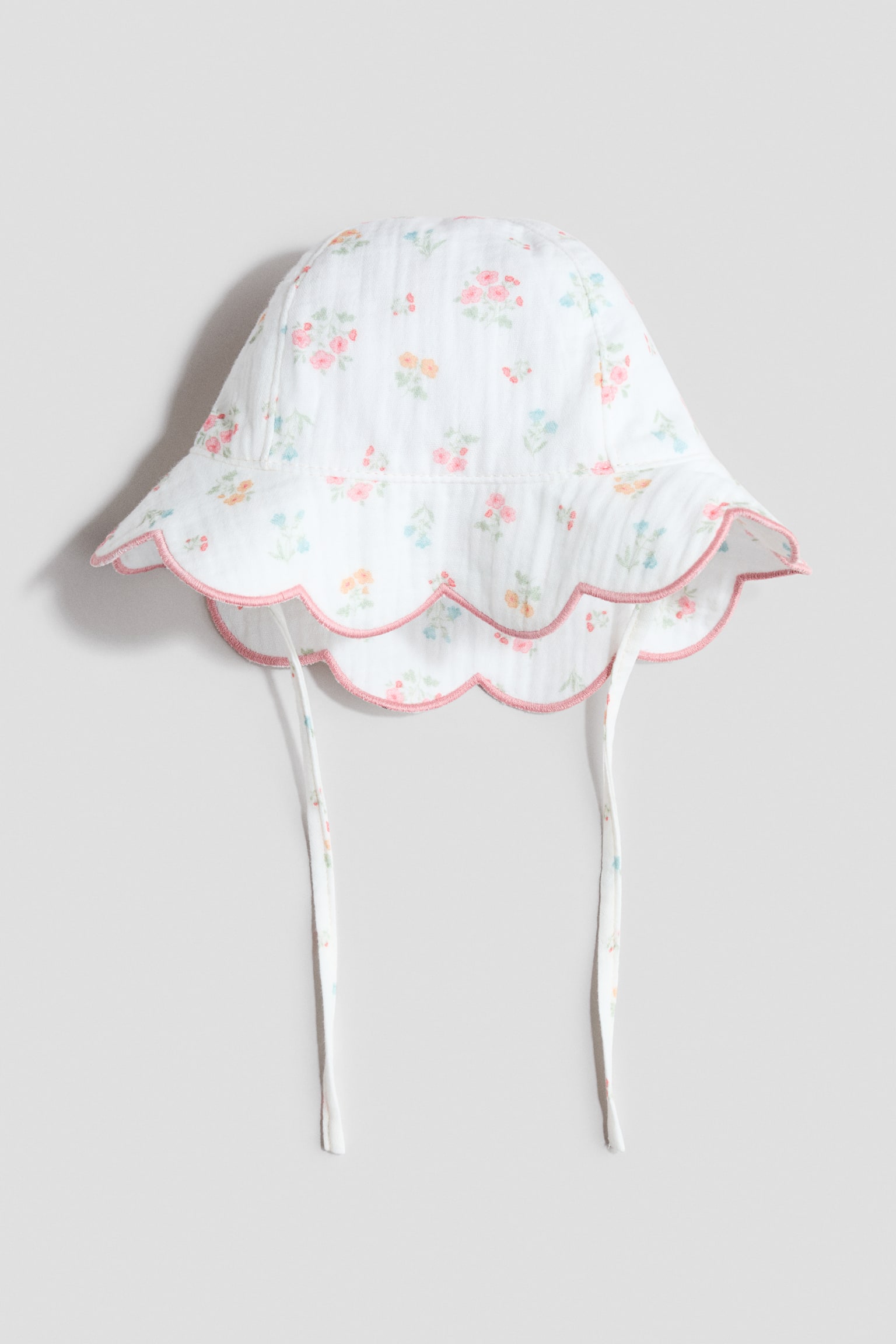 Broderad solhatt i muslin - Vit/Blommig
