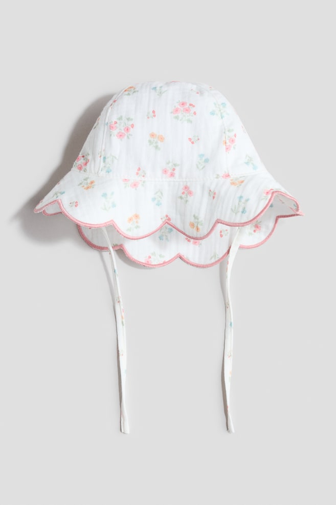 Zonnehoed van mousseline met borduursel - Wit/bloemen/Wit/kersen/Rood/aardbeien - 1