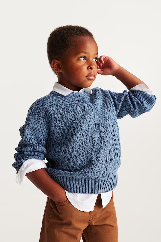 Cable-knit jumper - Blue - 2