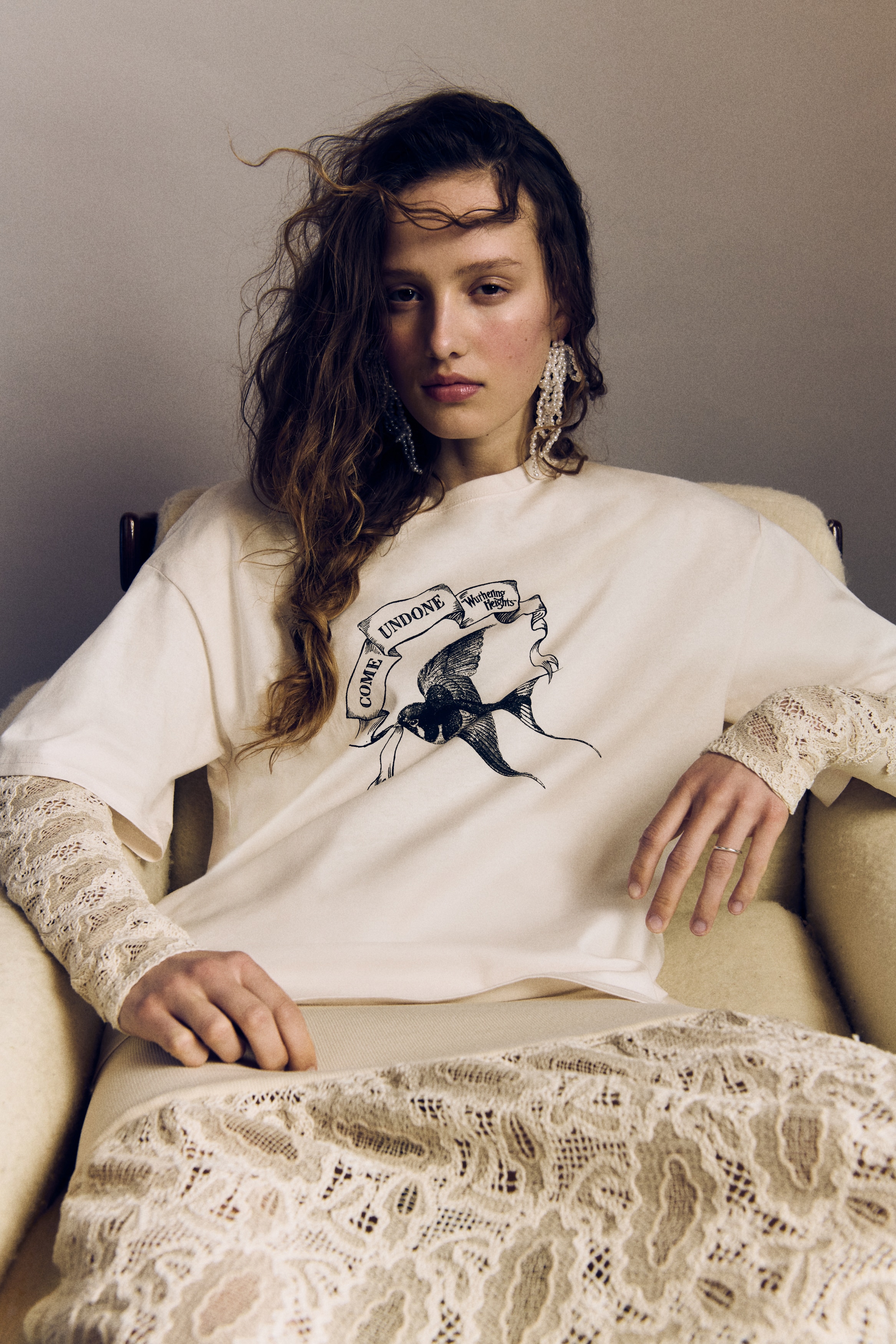 T-shirt oversize imprimé - Crème/Wuthering Heights