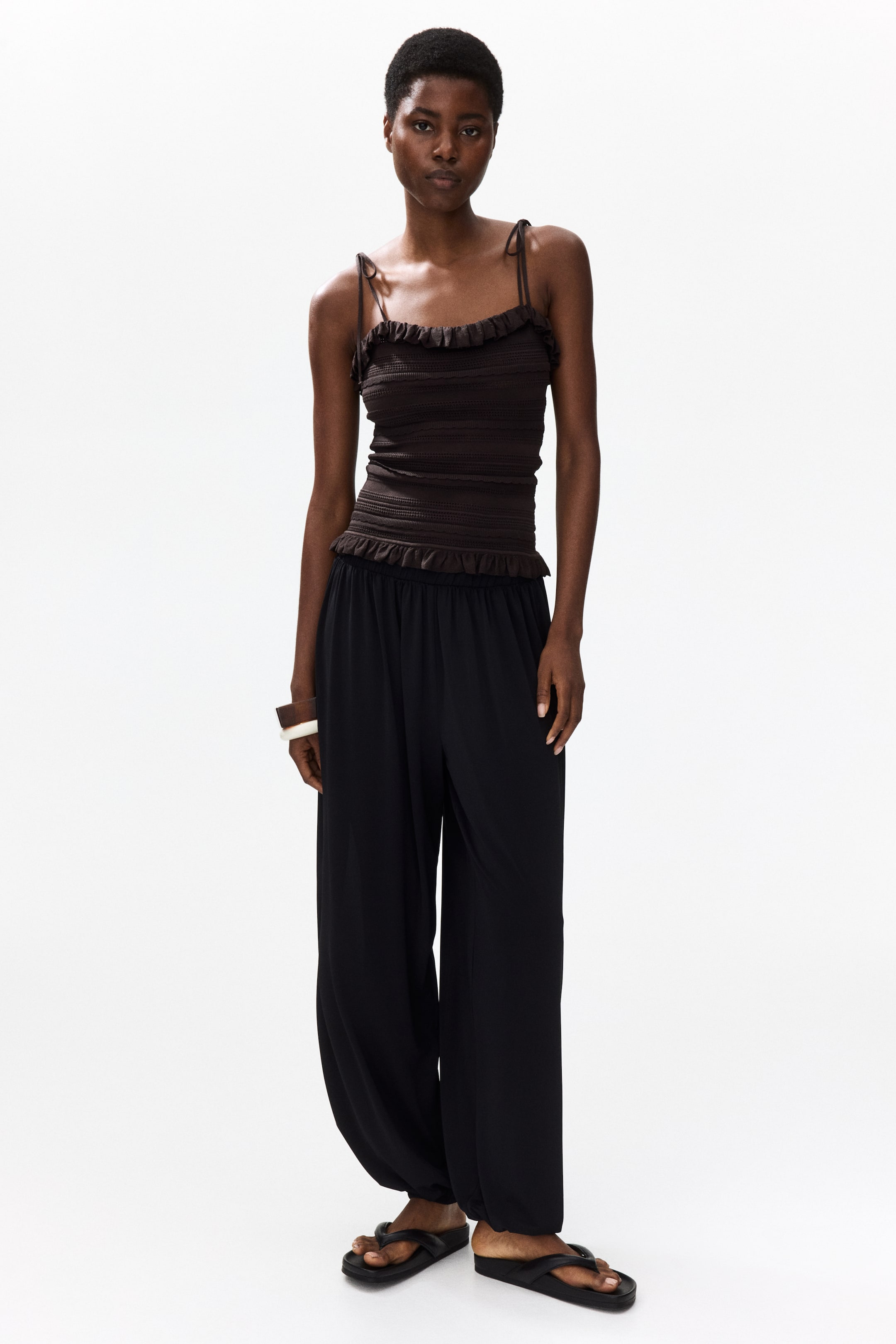 Pointelle-Knit Tie-Strap Top