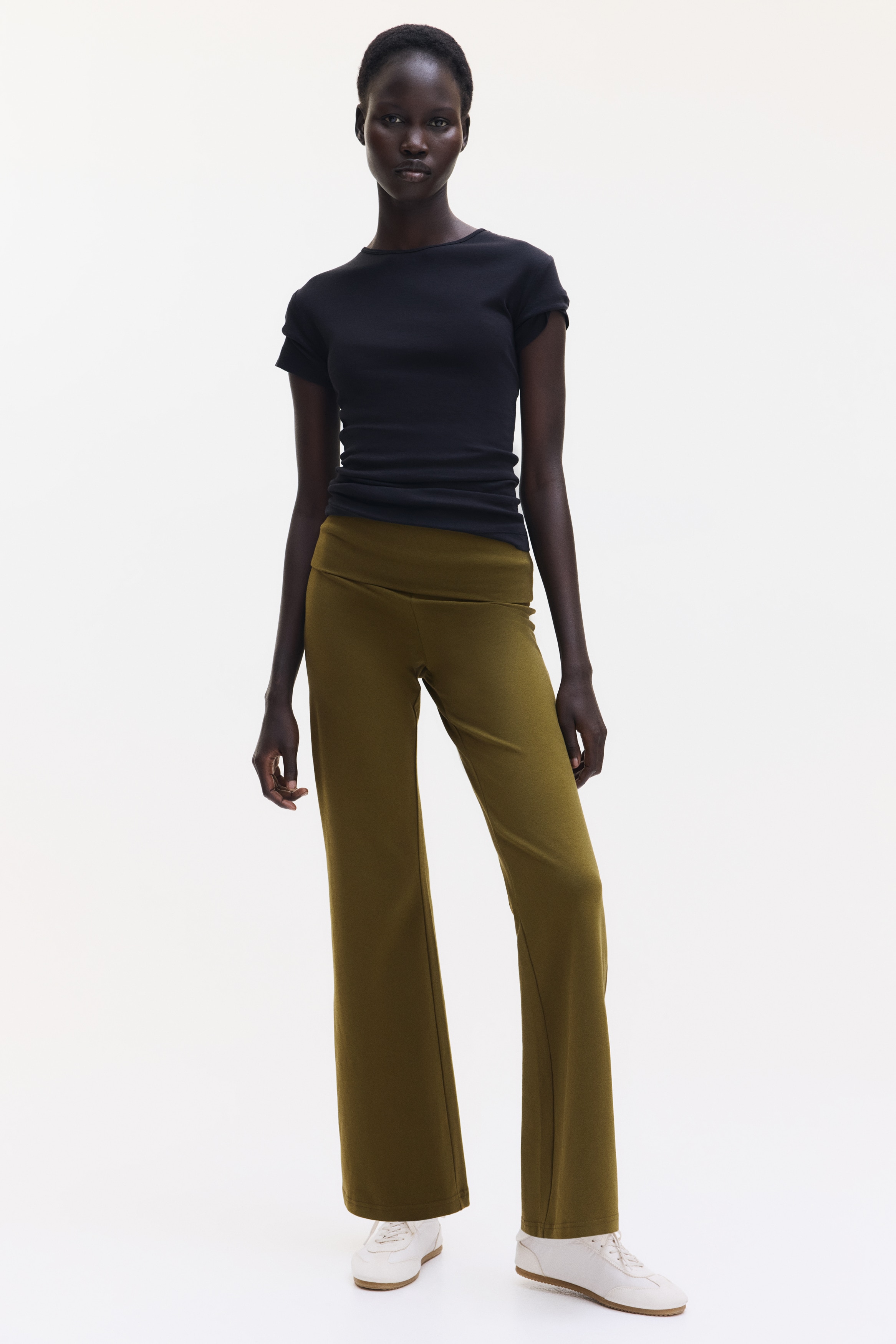 H & M - Foldover-waist cotton trousers - グリーン