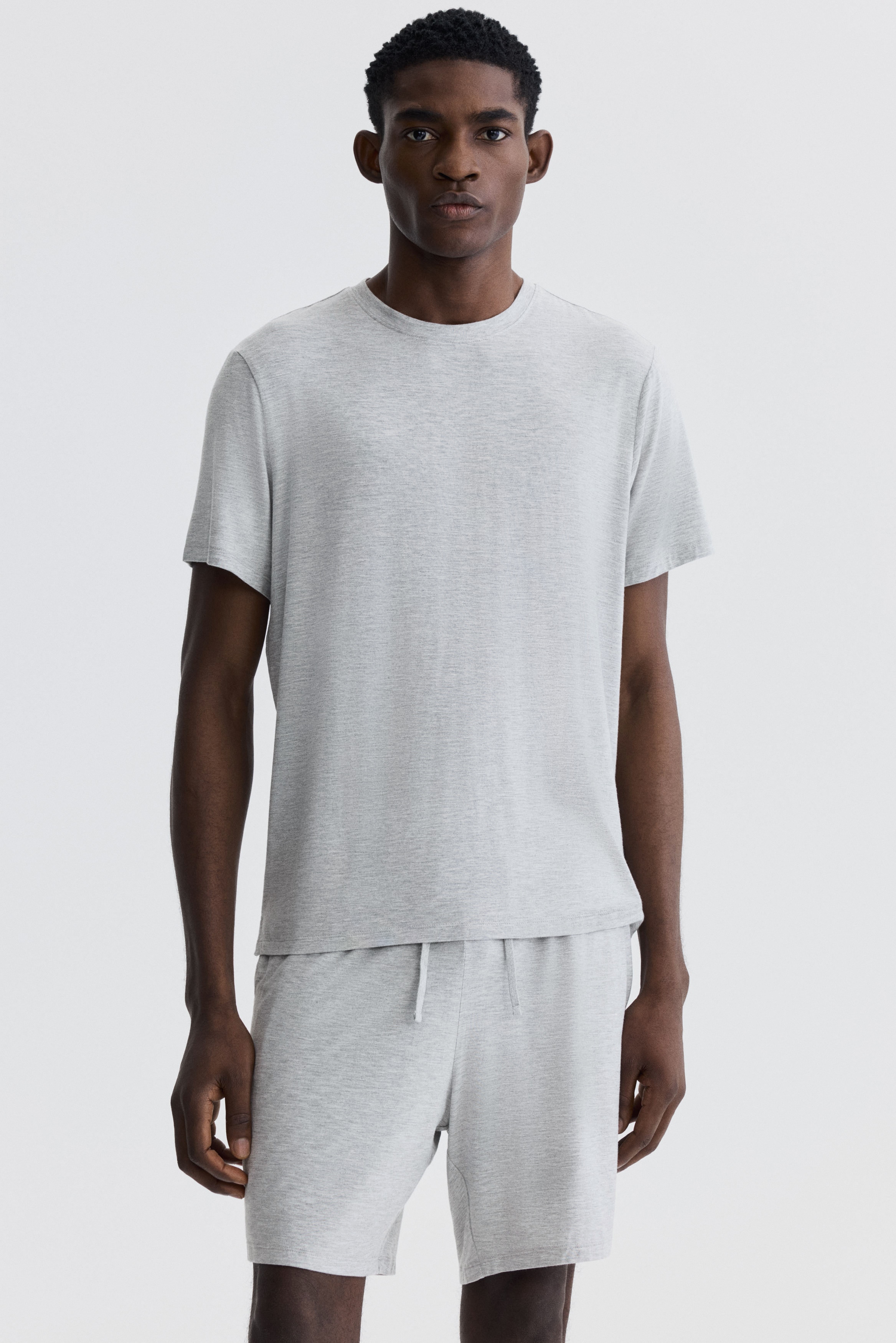 저지 파자마 티셔츠 & 쇼츠 - 라이트 그레이 멜란지/다크 브라운/터쿼이스/라이트 블루/브라운