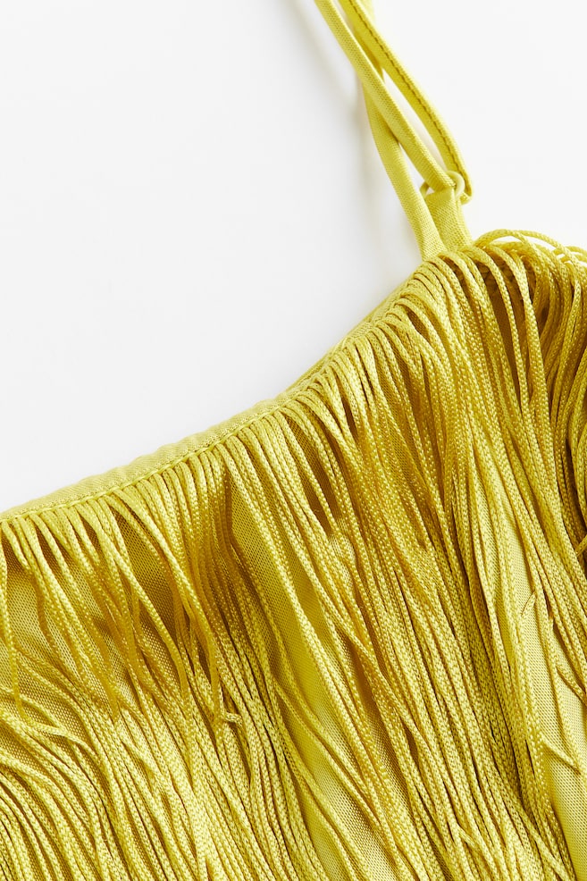 Fringed satin cropped top - Yellow - 4