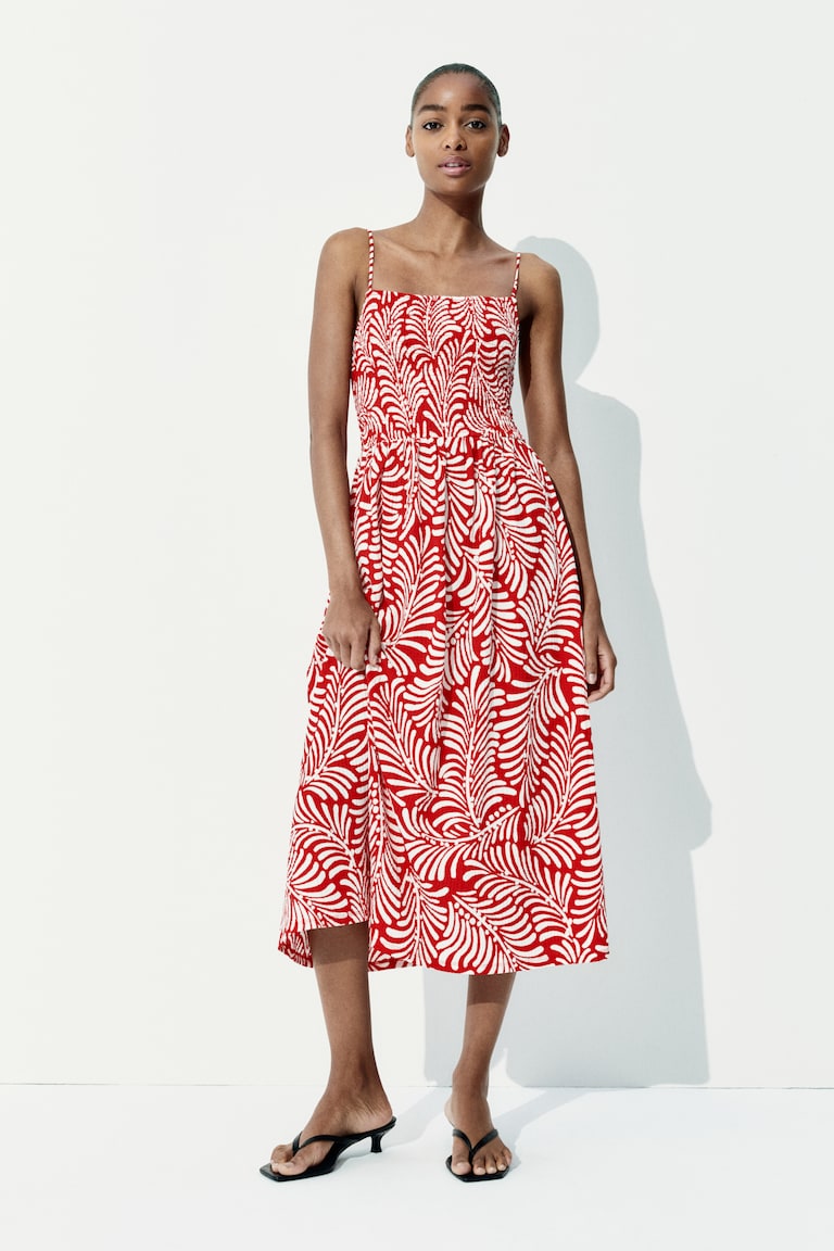 Smocked strappy dress Red/Patterned Ladies H&M GB