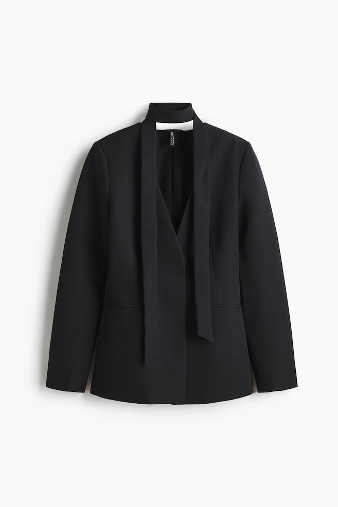 Blazer utan krage med scarfdetalj - Svart - 1