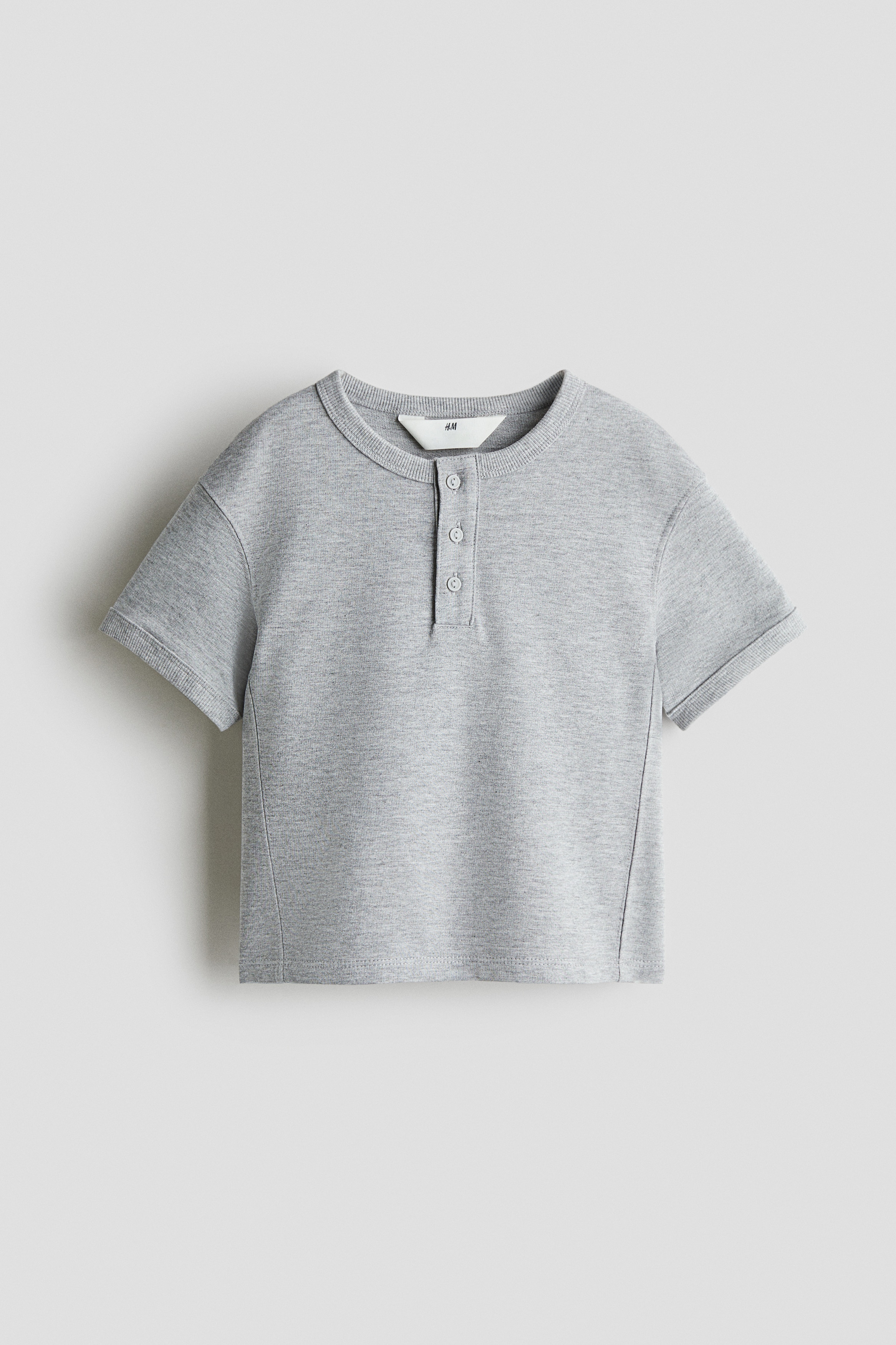 Cotton Henley T-shirt - Grey marl