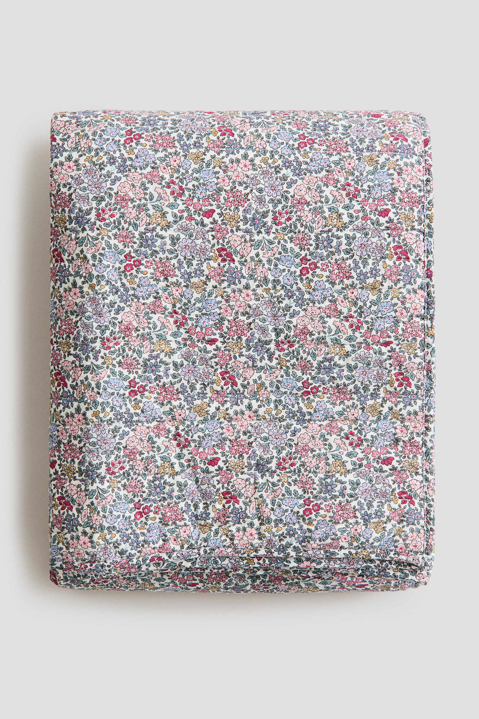 Quilted cotton bedspread - Light blue/Floral - 3