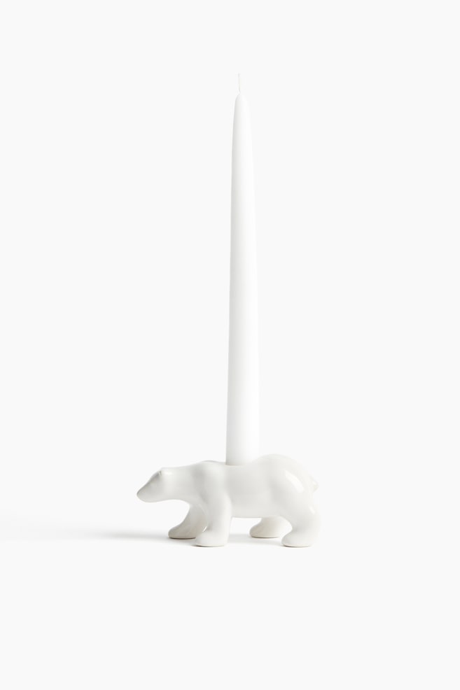Figurative stoneware candle holder - White/Polar bear - 1