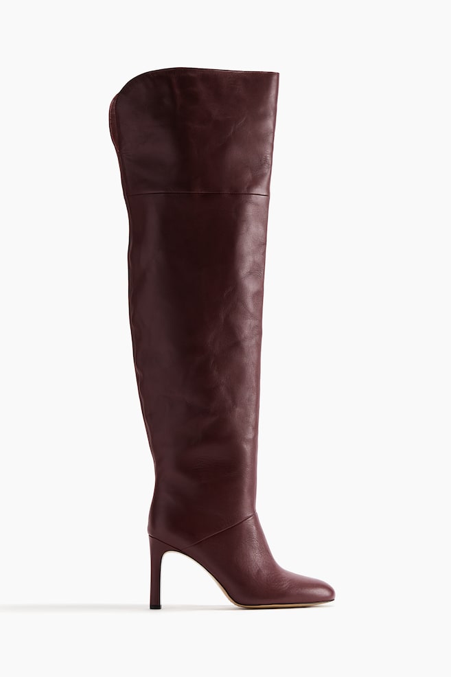 Knee-high leather boots - Burgundy - 1