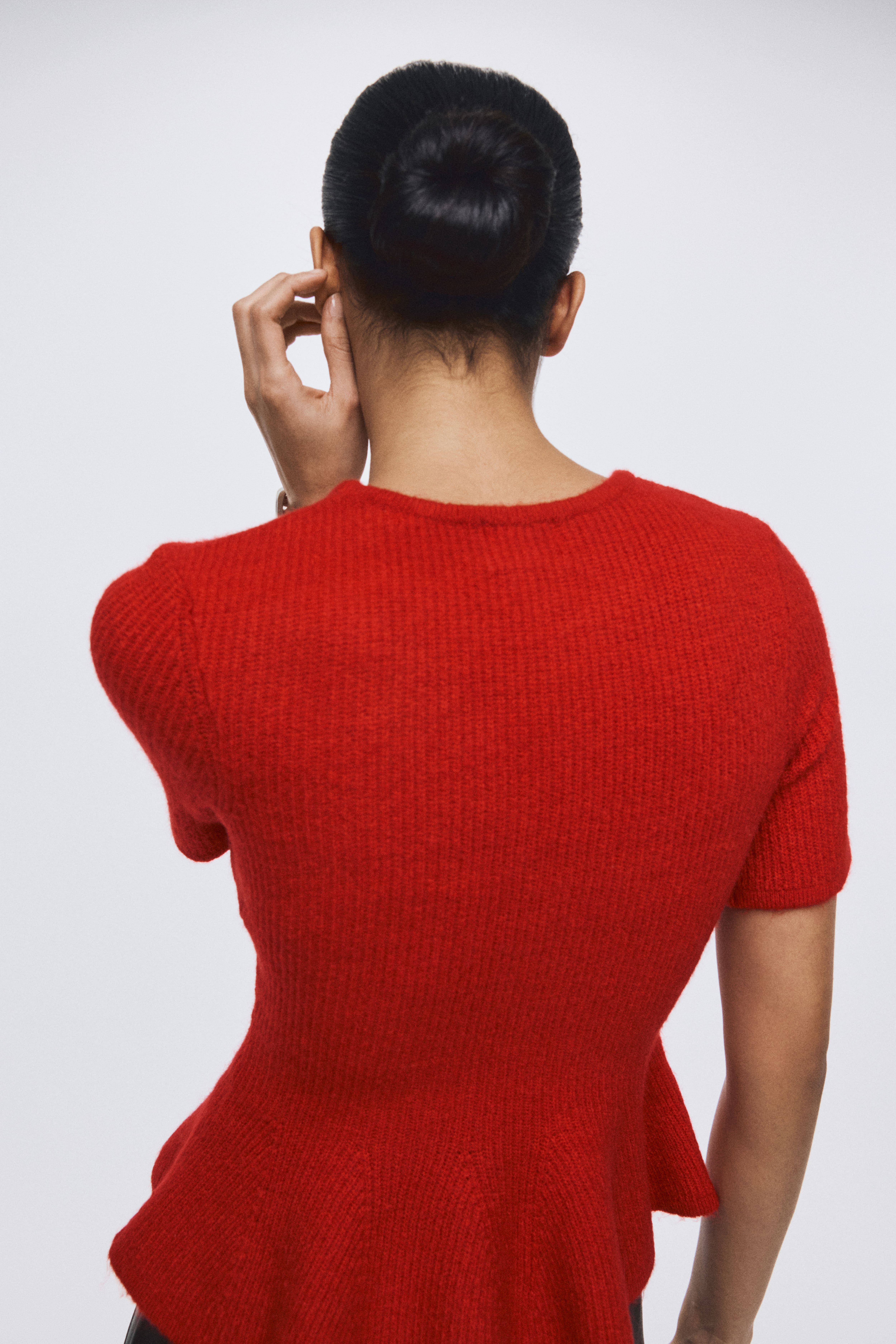 Rib-Knit Peplum Top