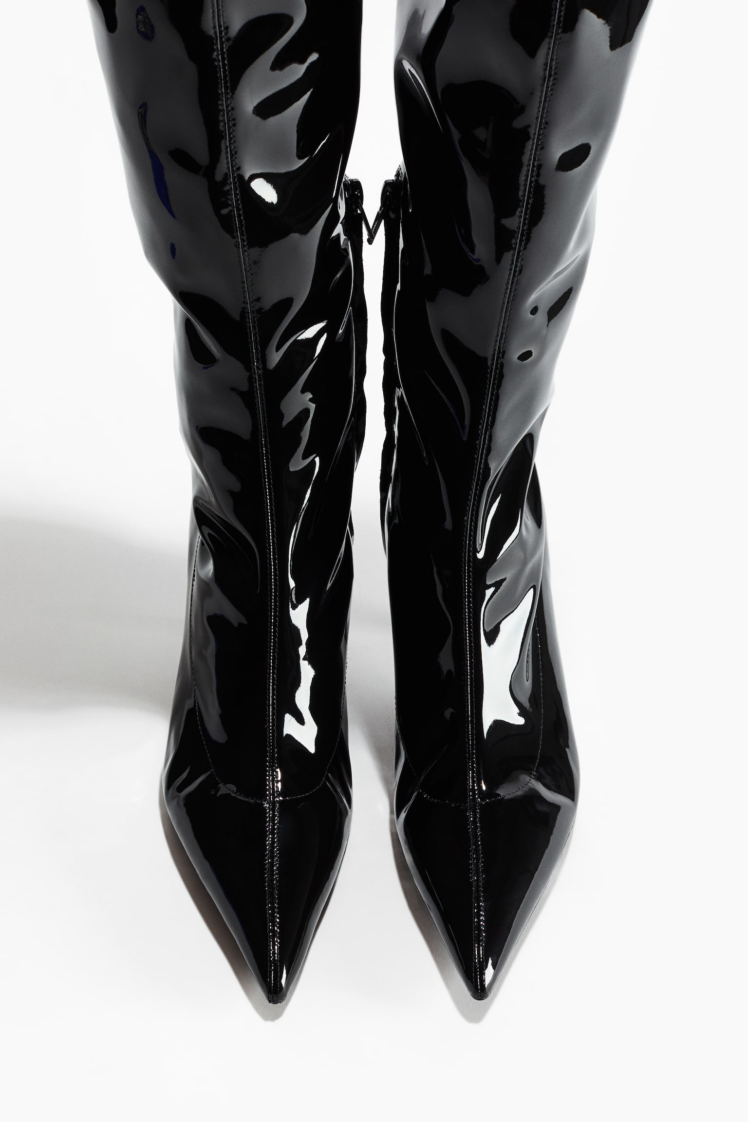 Patent knee-high sock boots - Black - 2