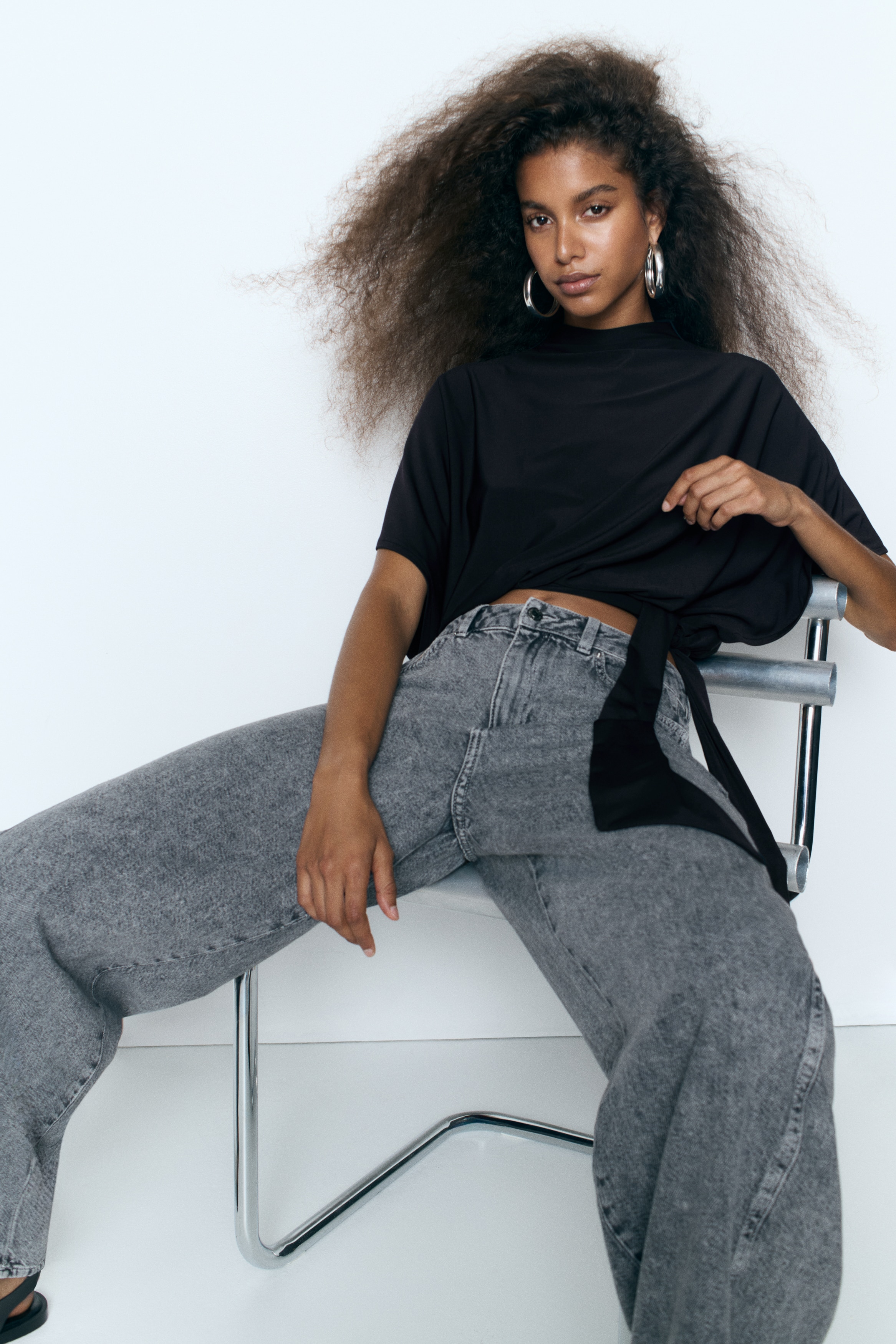 Women's Black Tie-Detail Batwing-Sleeved Top | H&M US