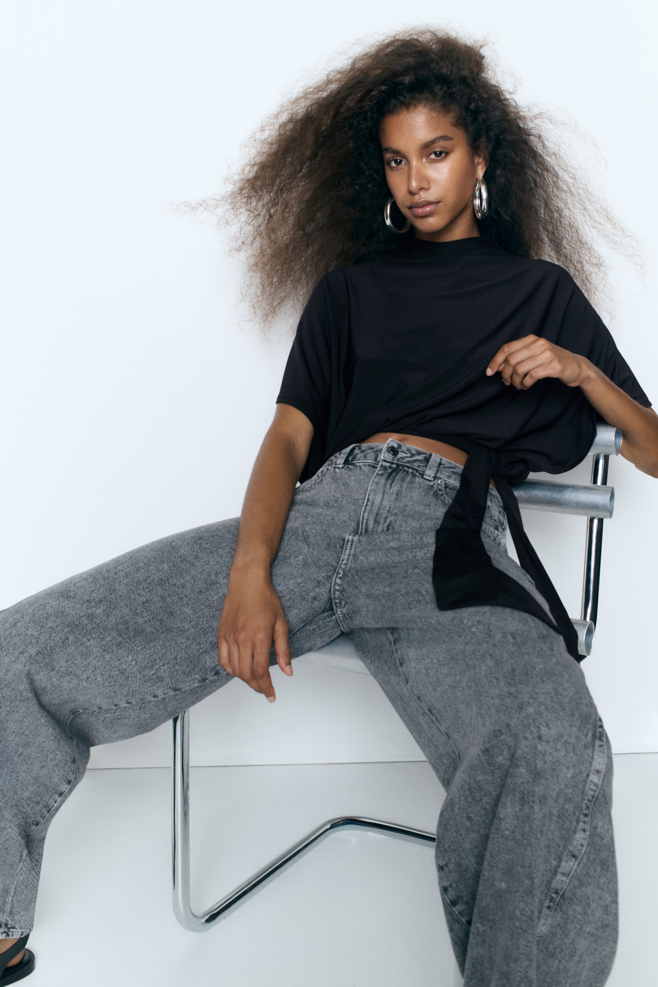 Tie-Detail Batwing-Sleeved Top