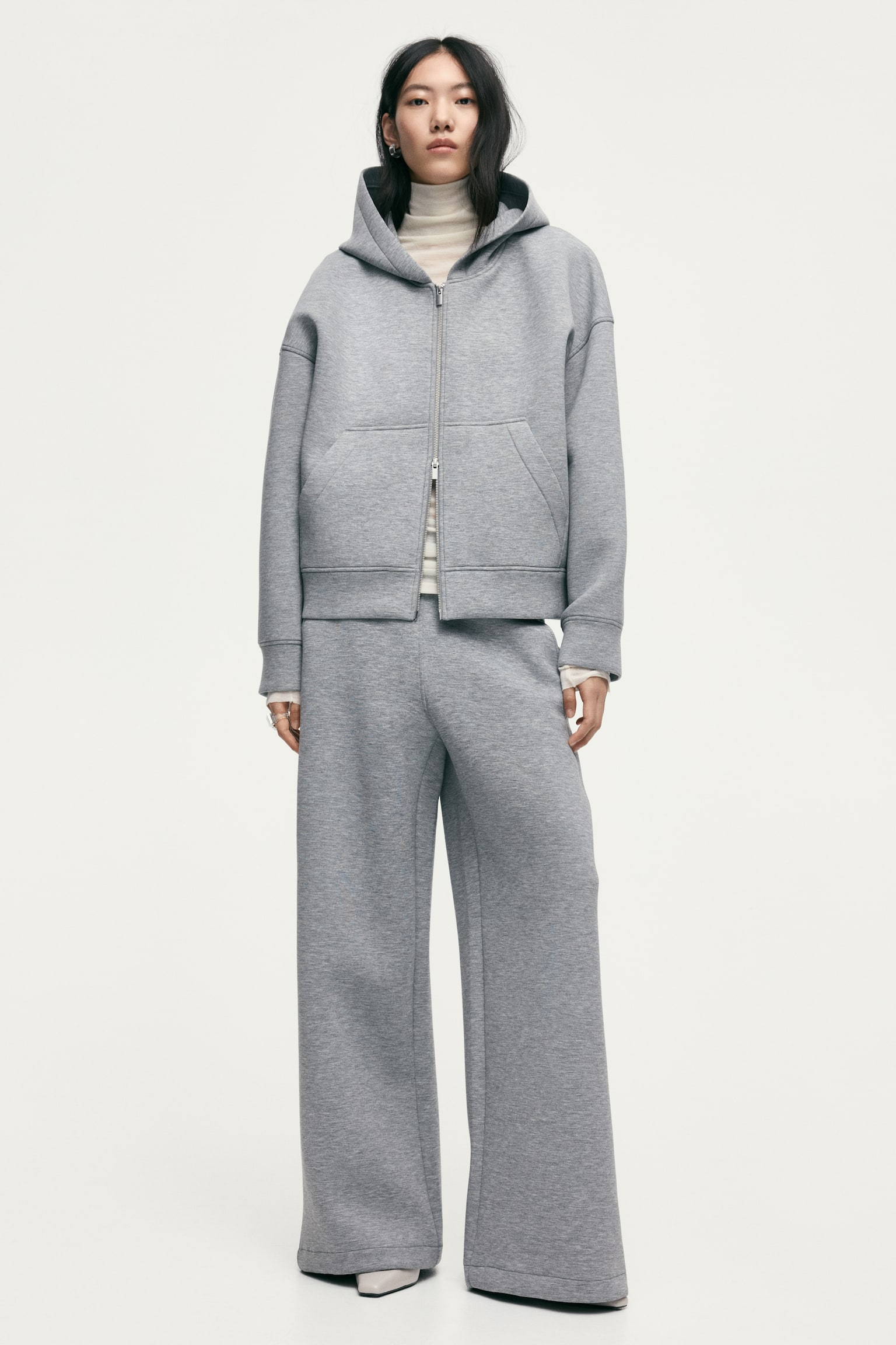 スキューバフルジップフーデッドトップス - グレーメランジ - 3