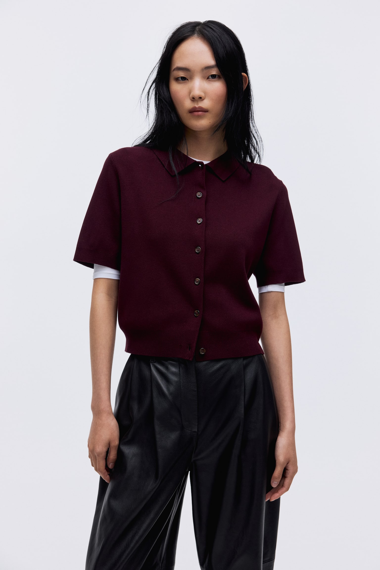 Collared cardigan - Burgundy/Bright blue/Cream - 1