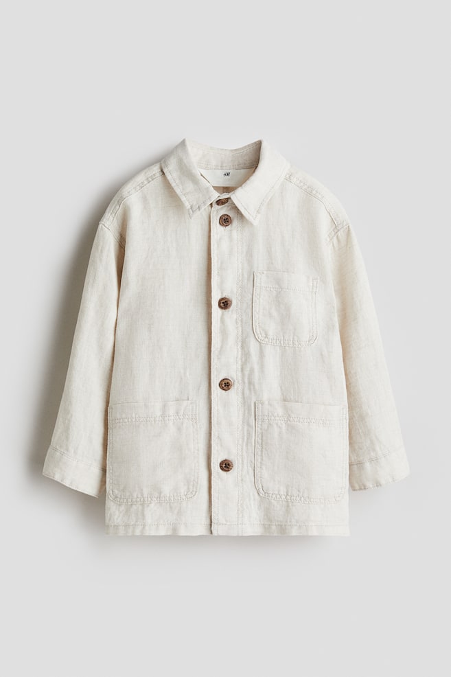 Linen Overshirt - Light beige/Dark blue - 1