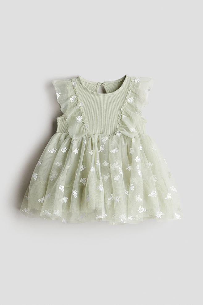 Robe imprimée avec jupe en tulle - Vert clair/fleurs/Rose ancien clair/fleurs - 1