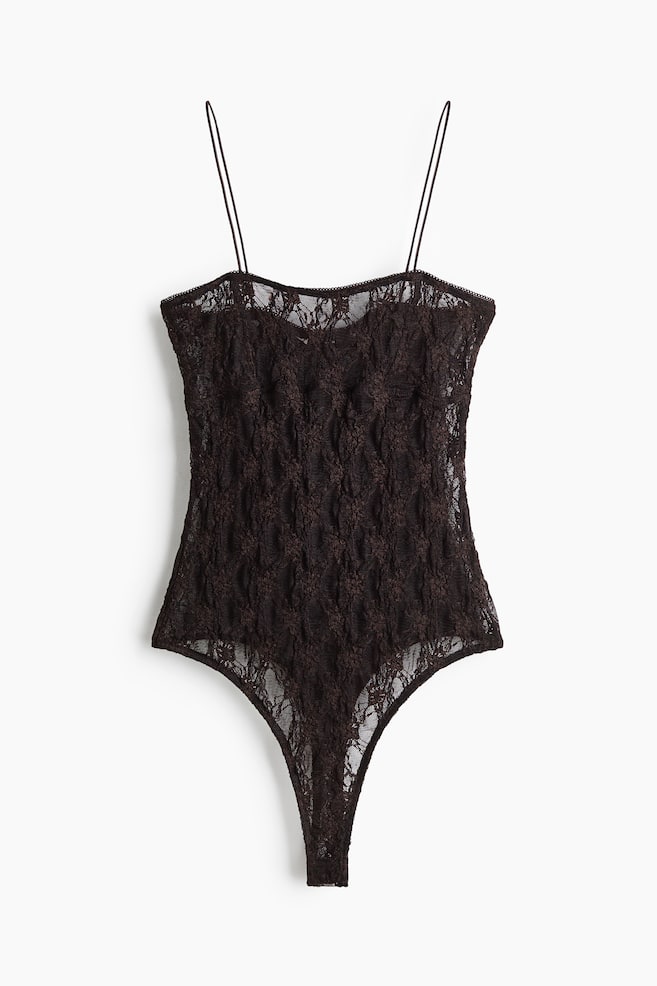 Body Thong em renda - Castanho escuro - 1